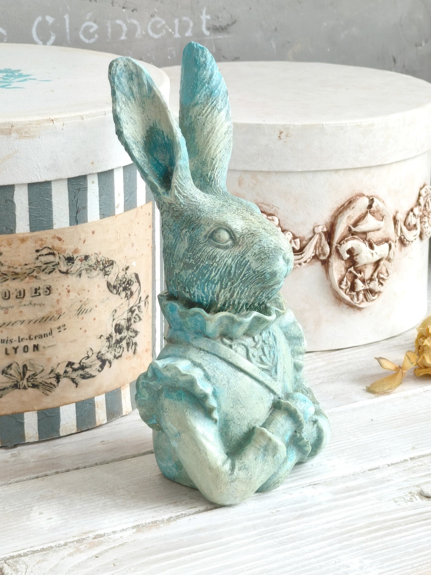 Turquoise Blue Rabbit Hare Bust Statue, Figurine, Ornament, Shabby Chic Decor