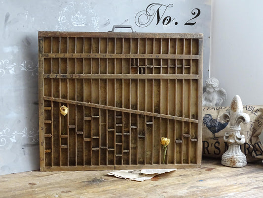 Vintage Wood Letterpress Tray, French Printers Press Drawer Tray, Large Compartment Shadow Box, Industrial Decor, Miniature Display Storage