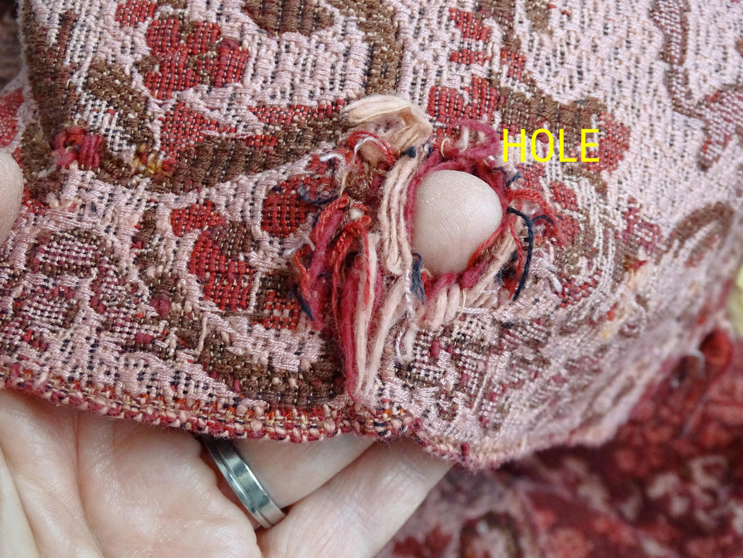 Maroon Pink Jacquard Floral Tapestry, Woven Cotton Summer Blanket, French Country Textile Wall Hanging