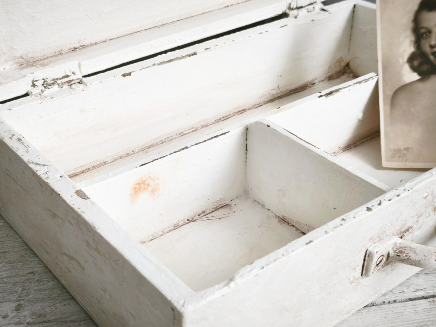 Wood Box Cameo Crown Bows Girland, Large Compartment Rectangle Desk Storage Organizer Box, Distressed Aged White Display Box, Shabby Chic