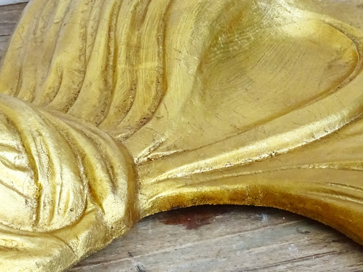 33.9" Hand Carved Gold Wooden Bow, Florentine Plaque, Extra Large Wall Decor Pediment, Panel
