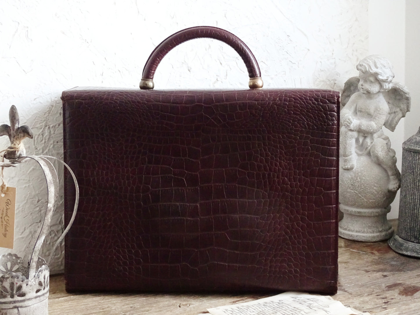 Maroon Embossed Leather Briefcase, Attache Case, Office Business Bag, Laptop Coach Briefcase, Notebook Bag, Portfolio Messenger Bag