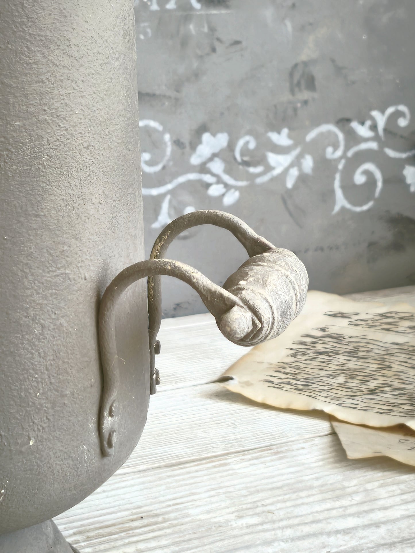 Brass Ash Scuttle Faux Concrete Finish, Metal Pitcher Vase