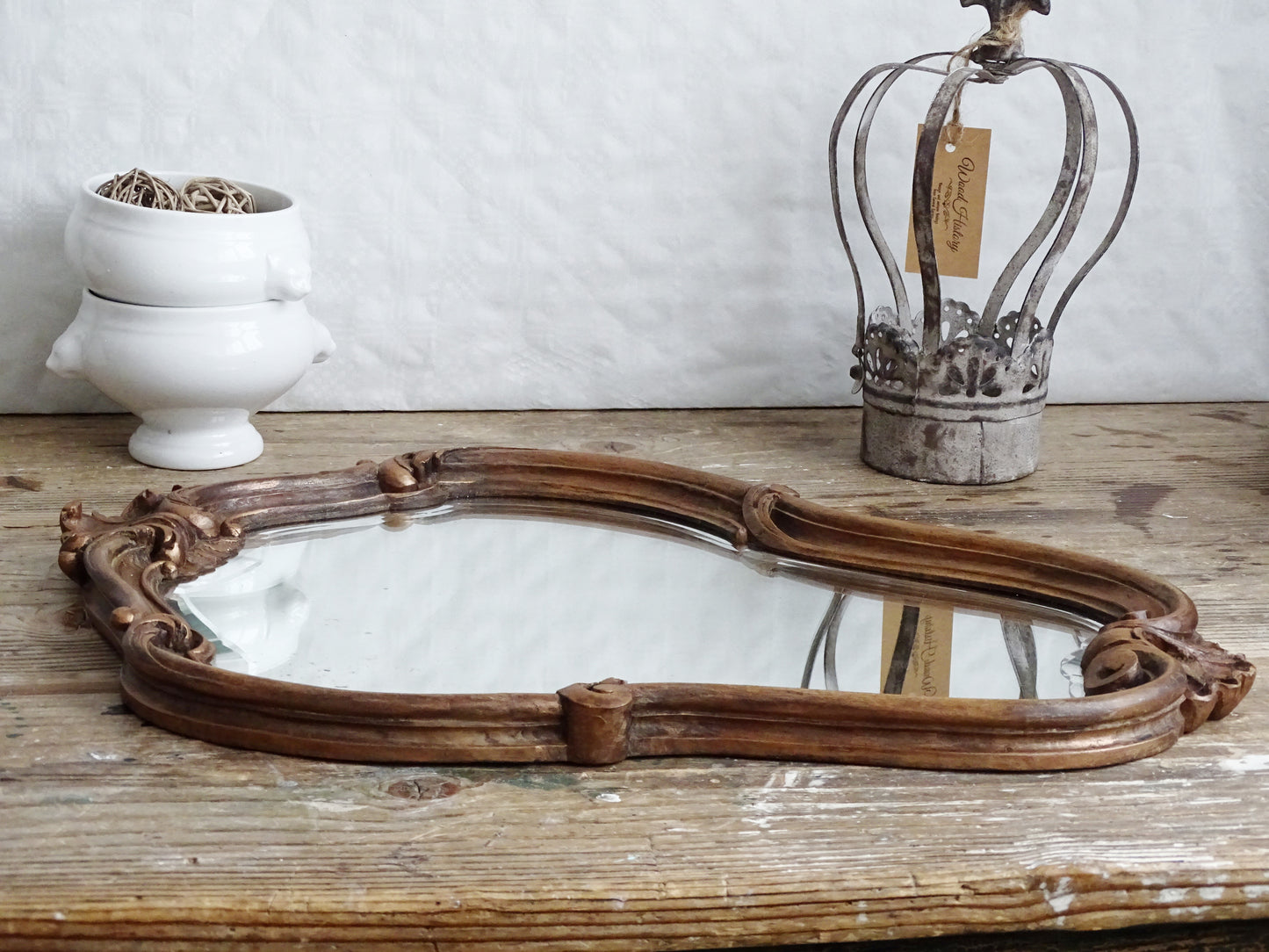 Antique Ornate Beveled Wall Mirror In Carved Wooden Frame, Baroque Style