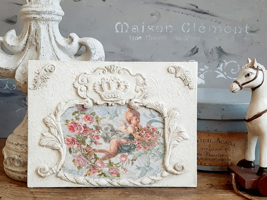 Putty Angel Cherub Wall Panel, French Decor, Cherub Picture, Shabby Chic Decor, Ornate Antique Style Cherub Wall Plaque