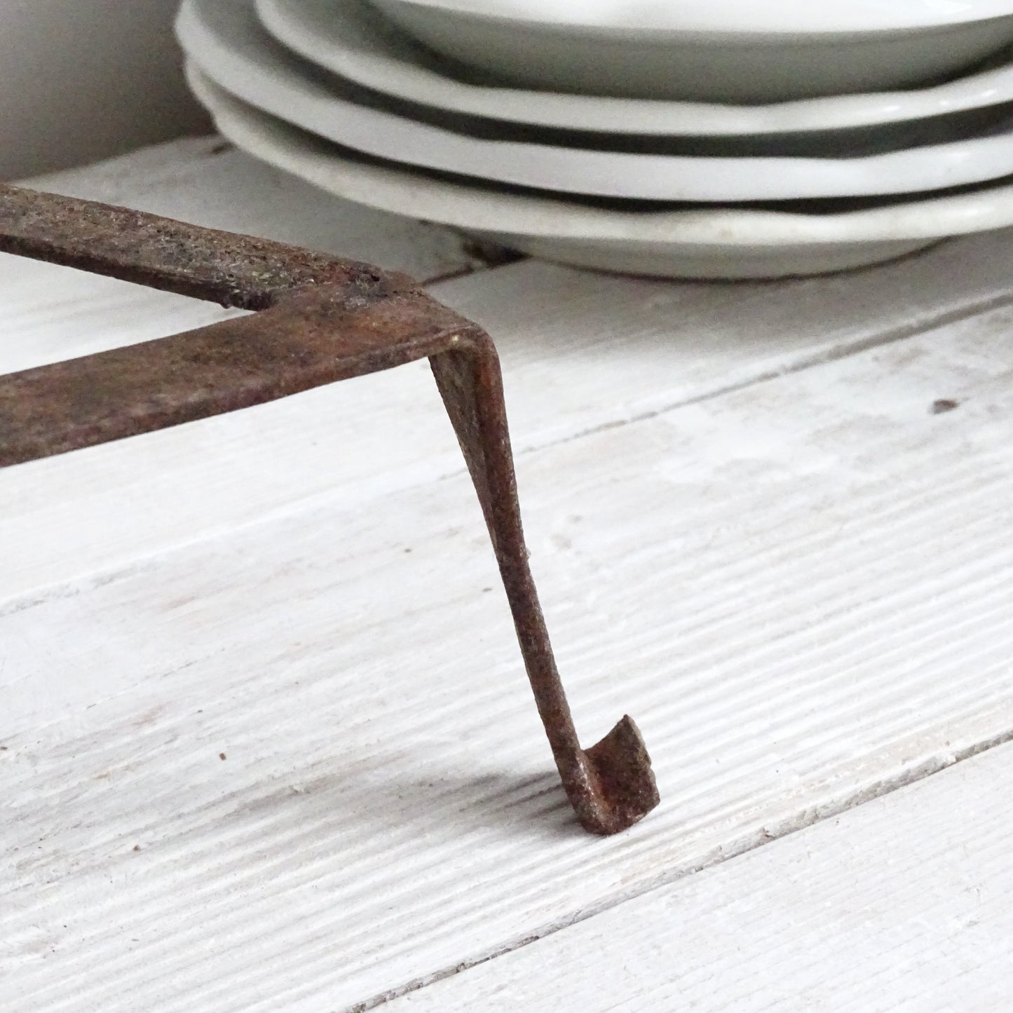 Antique Fireplace Metal Trivet, Hand Forged Iron, Primitive Cookware Tool, Hot Pot Stand