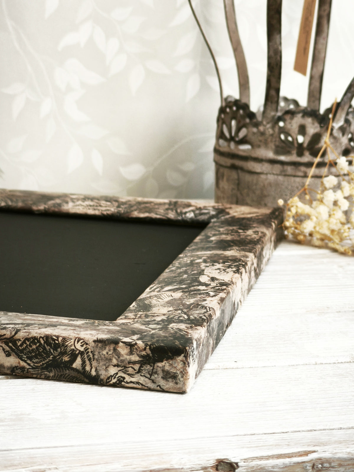 Antique Toile Framed Chalkboard, Message Board