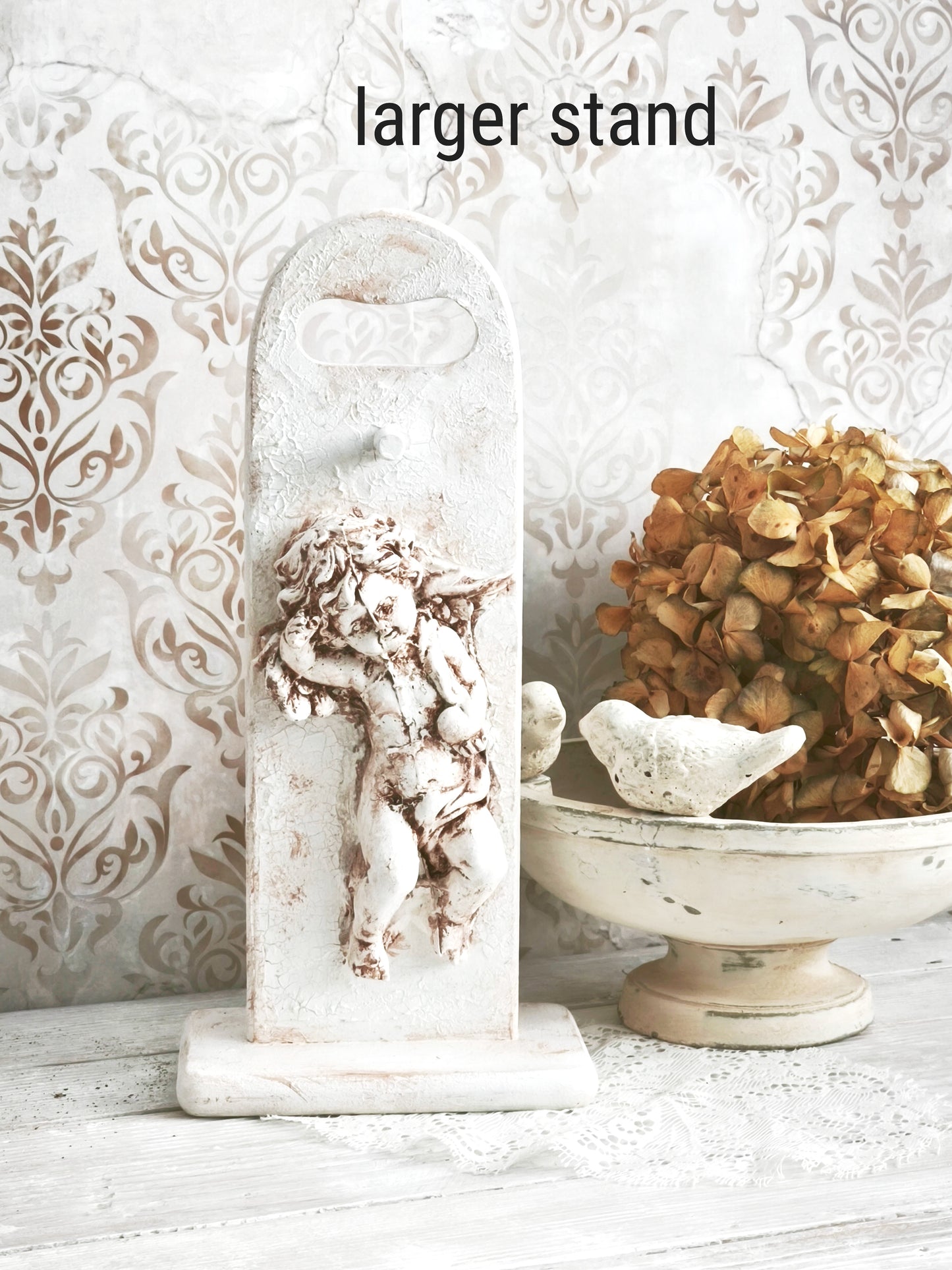 Plaster Cherub Sculpture on Stand, Chalkware Angel Statue
