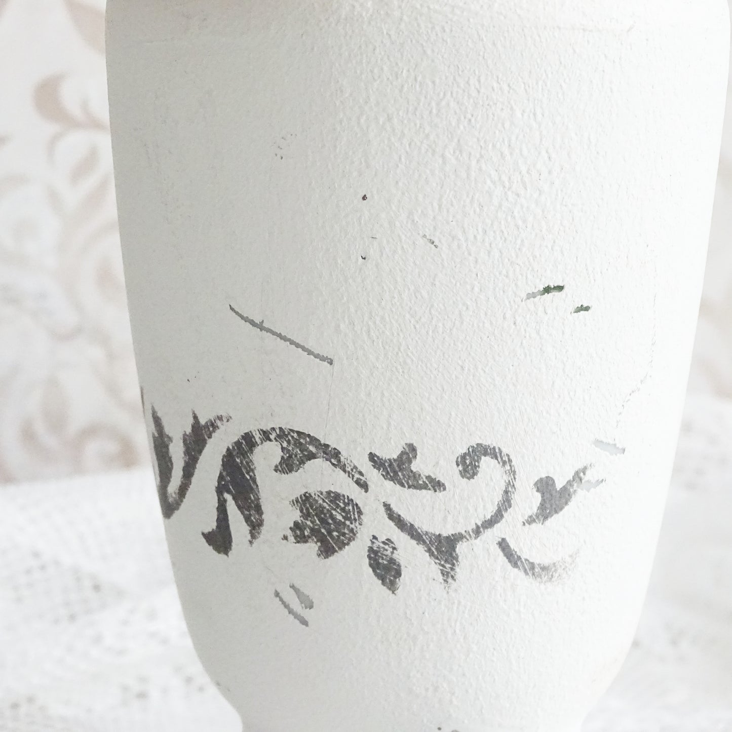 White Ceramic Table Lamp, White Shade, Shabby Chic