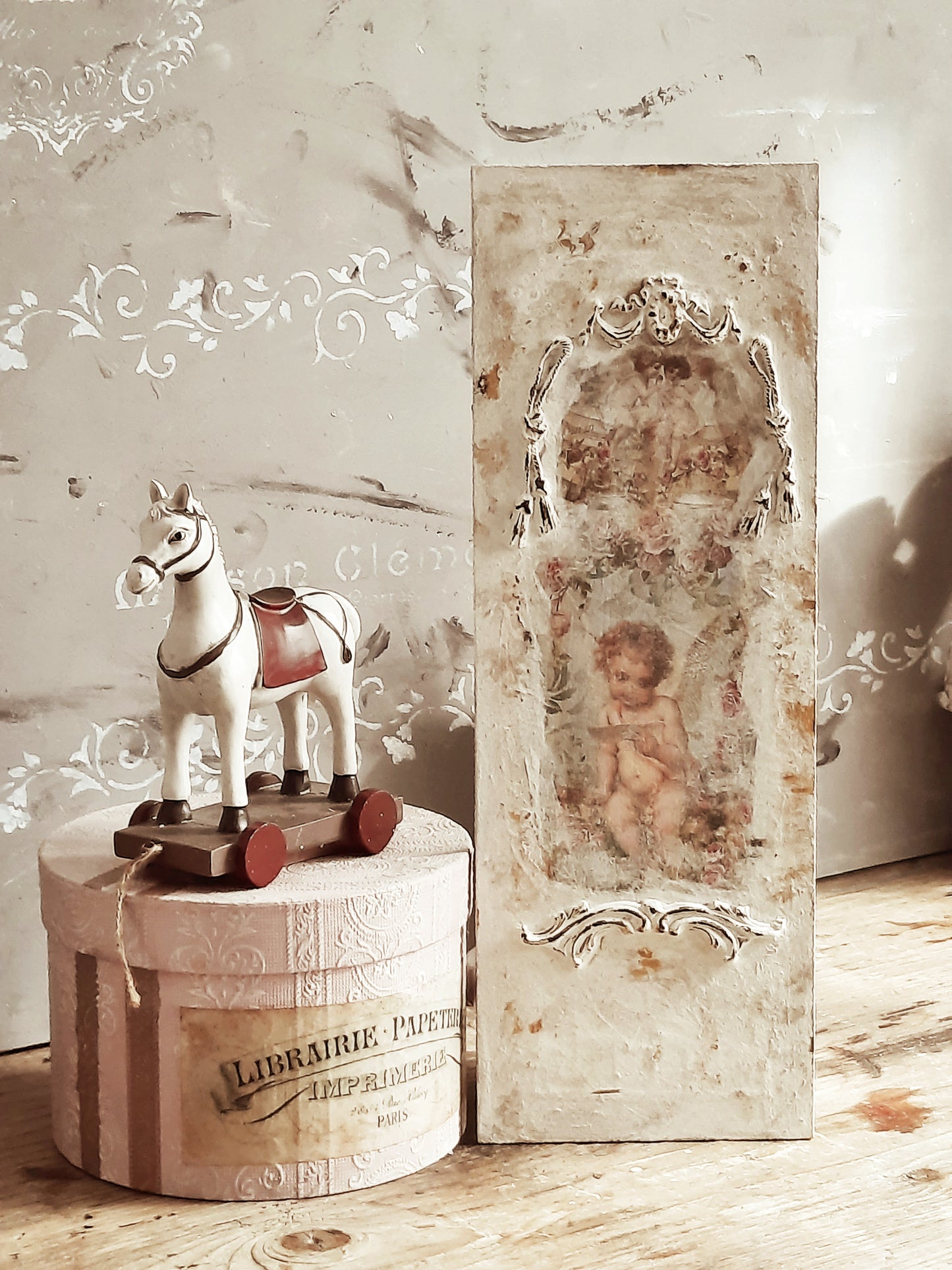 Baroque Cherub Angel French Wall Panel, Floral Cherub Picture Plaque, Shabby Chic Brocante Pediment, Antique Victorian Rococo Style Wall Art