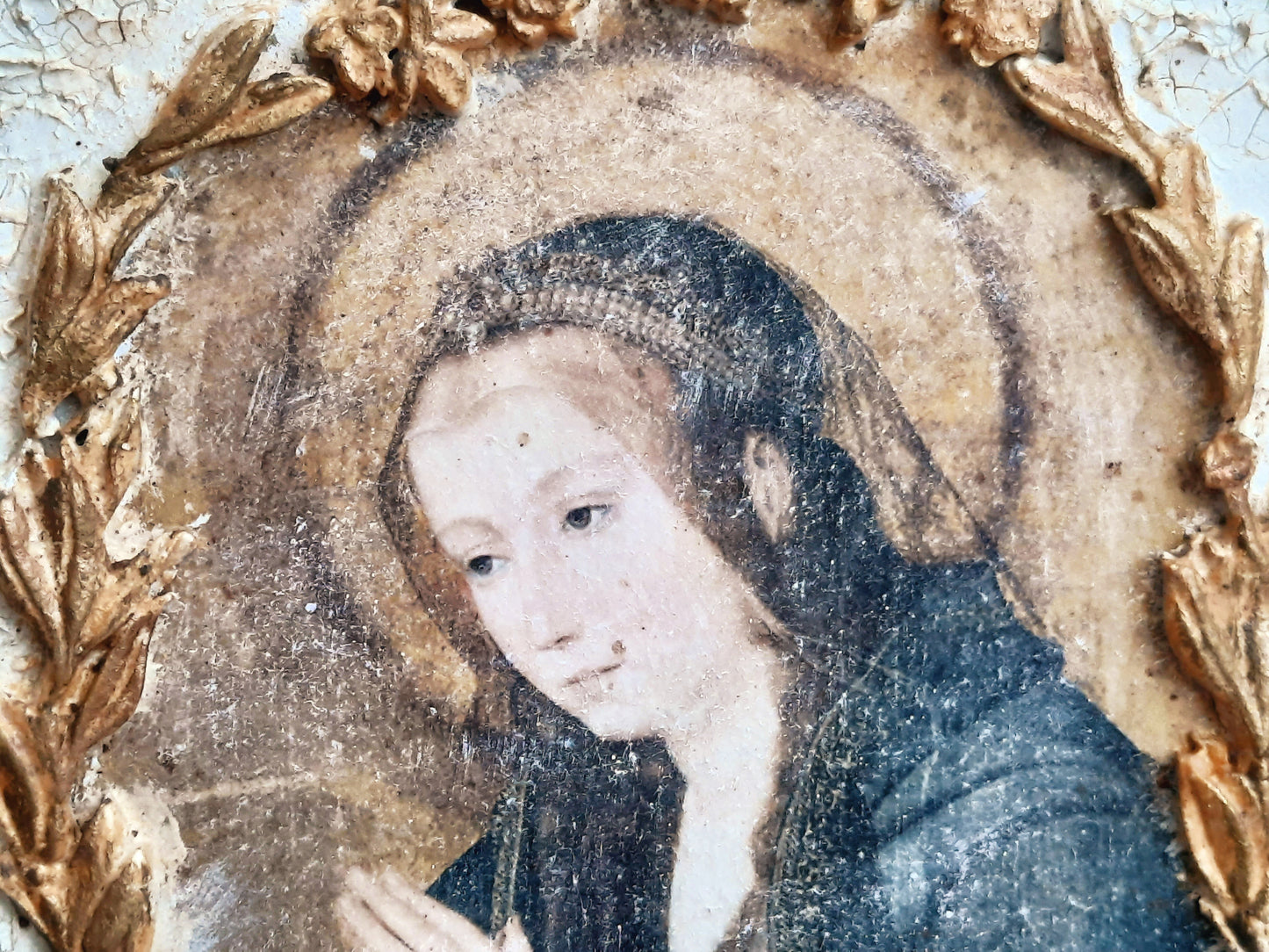 Holy Mary Icon Plaque, Handmade French Decor