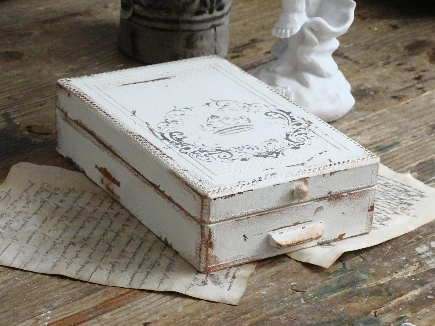 White Mirrored Wooden Box, Shaving Box