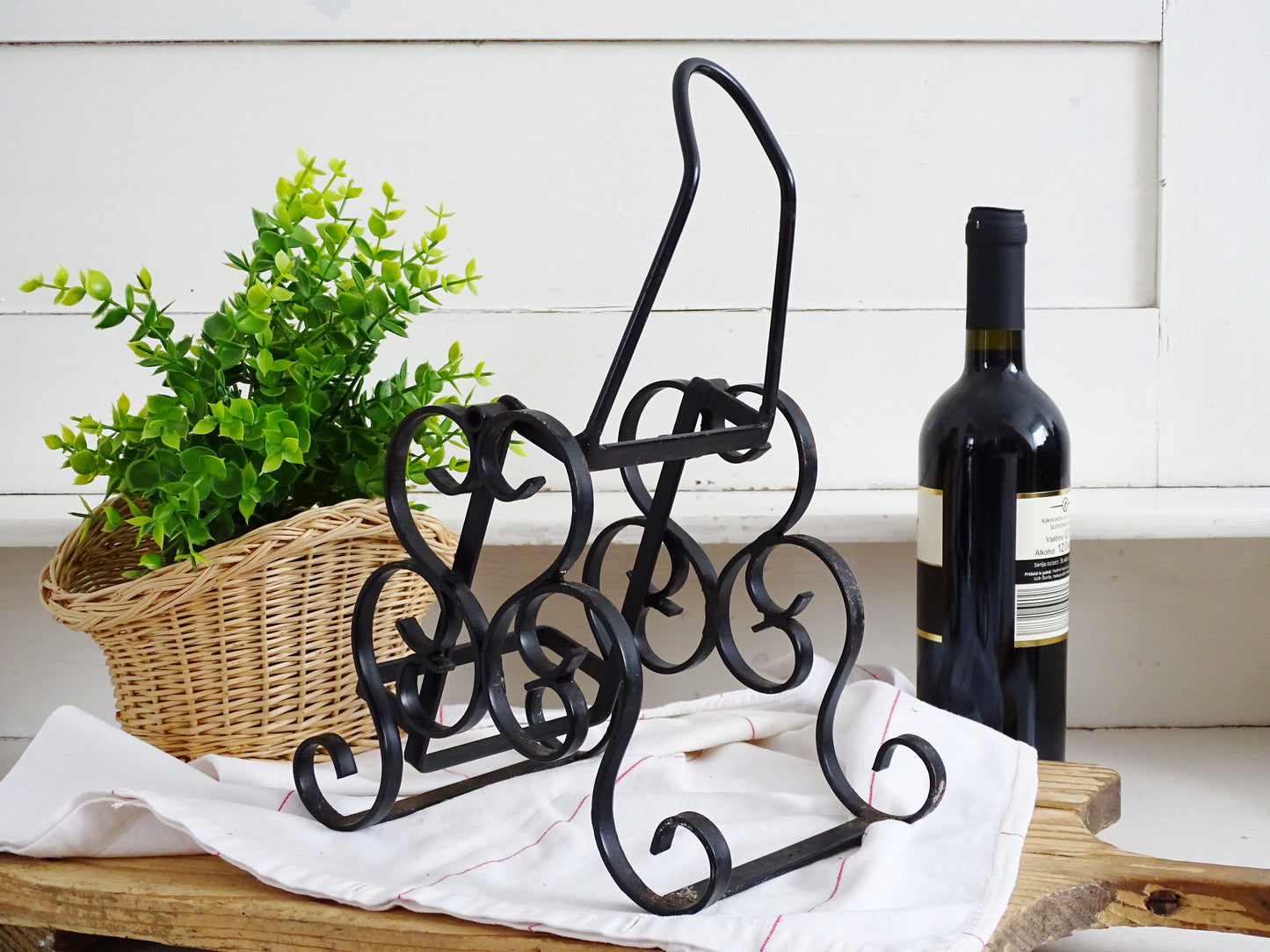 Hand Wrought Iron Wine Bottle Holder: Gothic Tabletop Barware