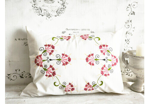 Upcycled Bed Linen Cushion with Hand Embroidered Red Flowers