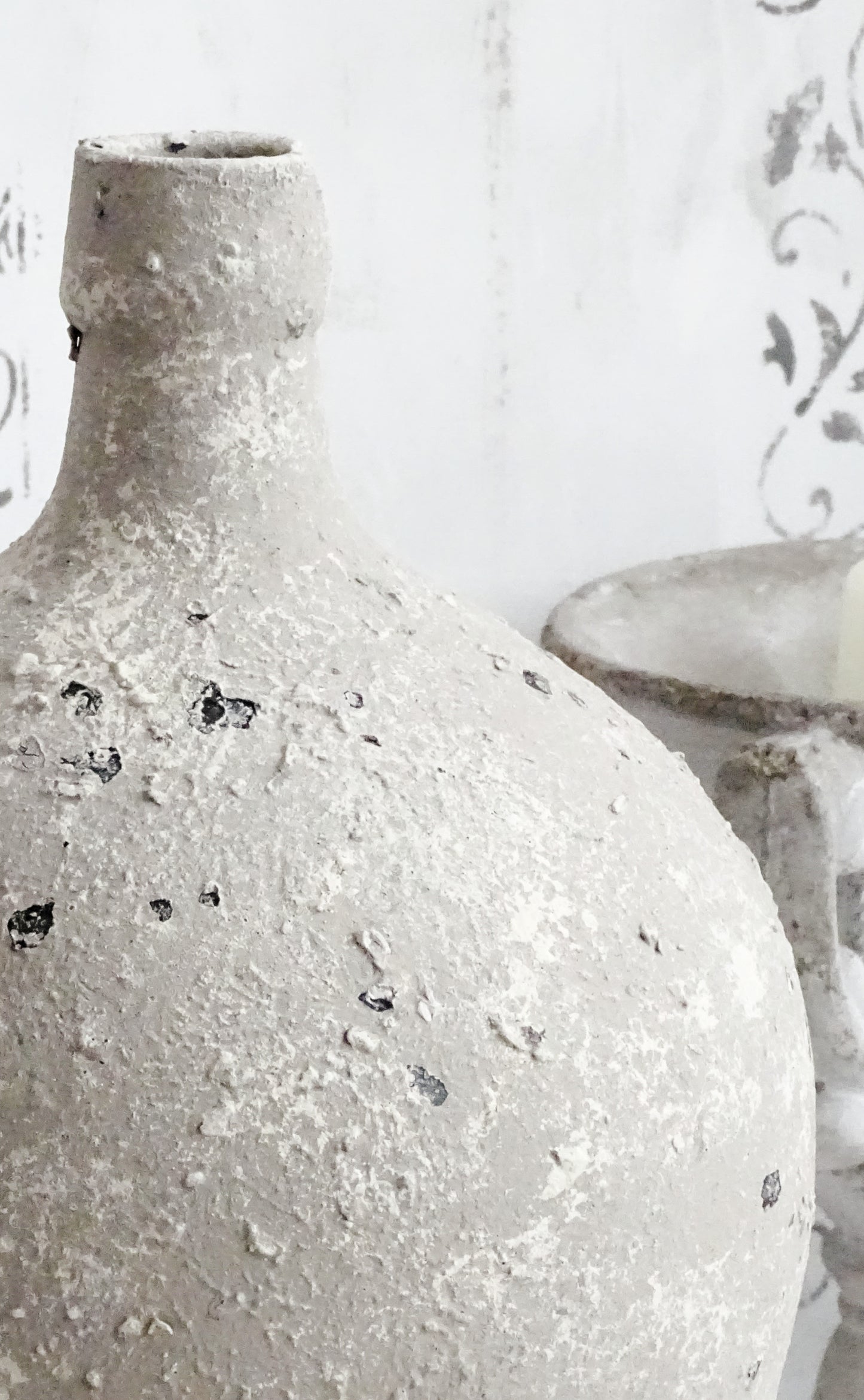 Distressed Gray Glass Bottle Vase with Stone Effect Finish