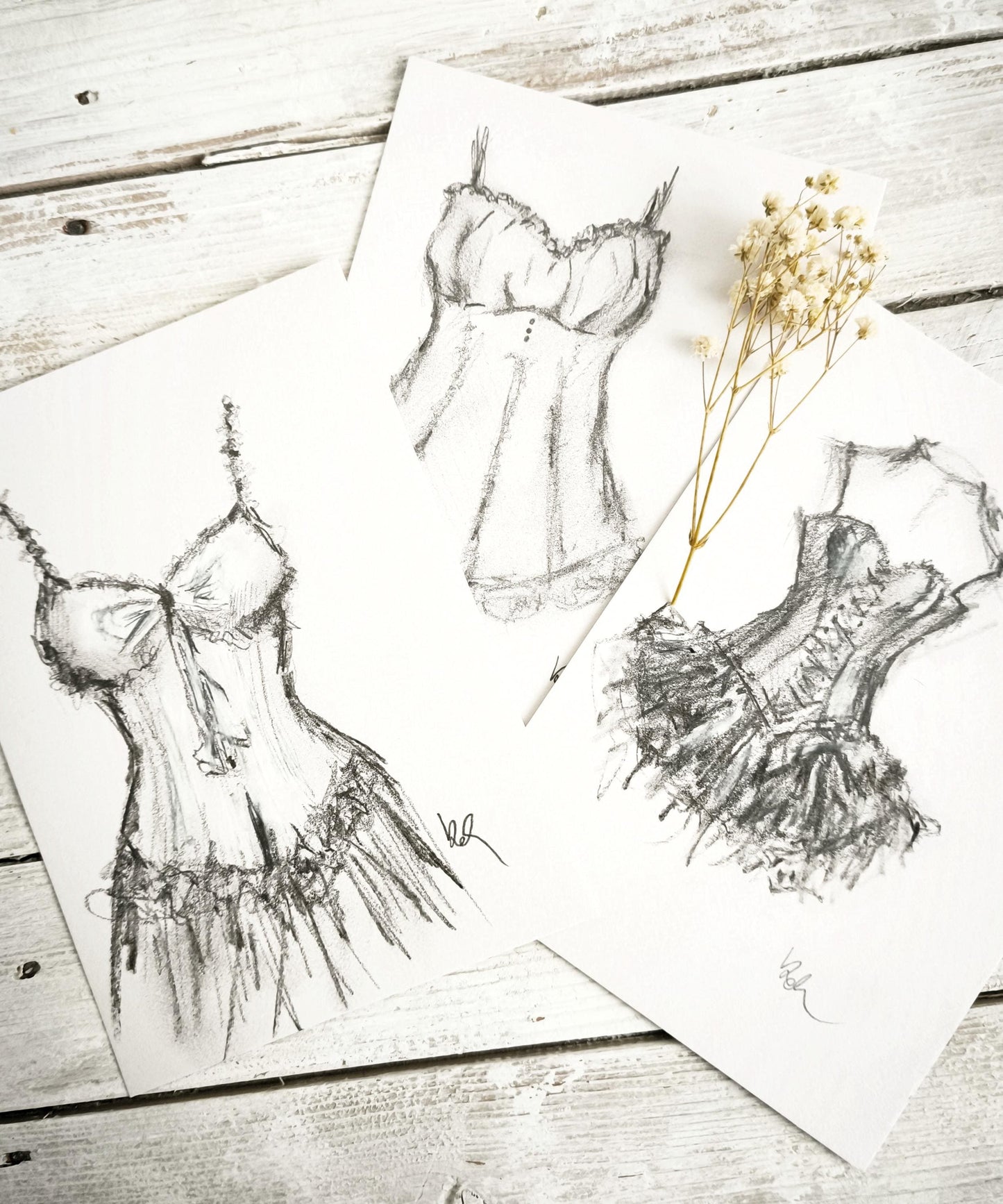 Original Charcoal Corset Sketch Drawing, French Fashion Lingerie Artwork, Ballet Tutu Dress Art
