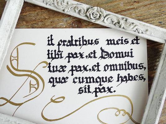 Original Artwork Hand Lettered Latin House Blessing: Gothic Calligraphy Ink Art