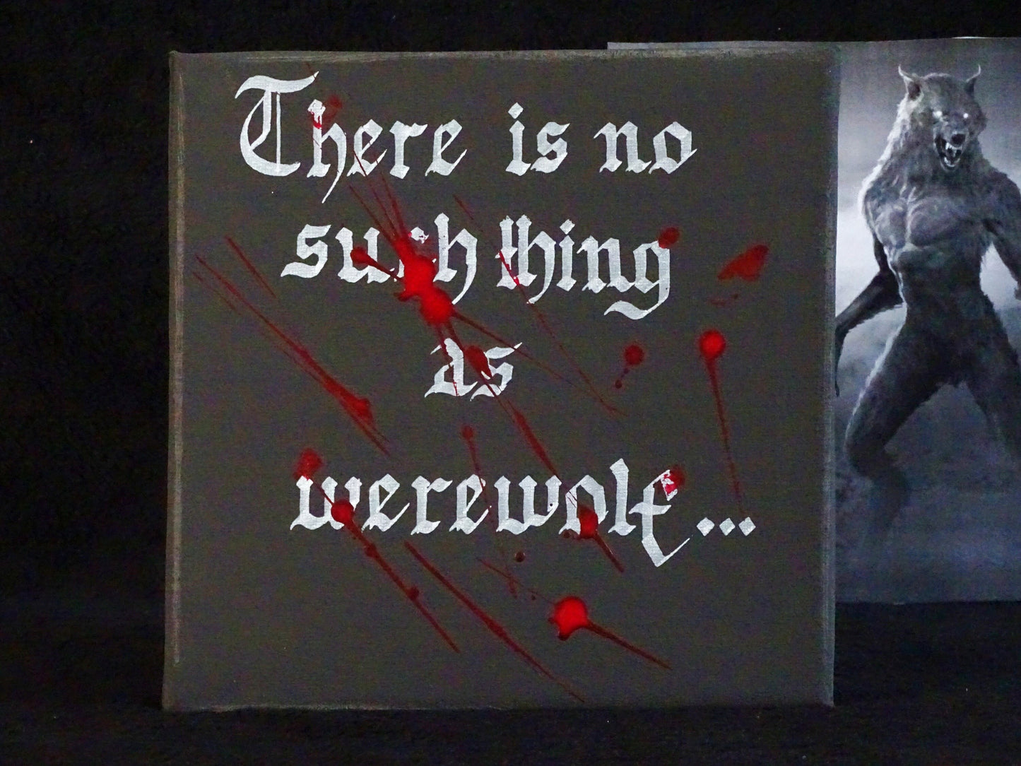 Gothic Werewolf Canvas Plaque, Hand-Lettered Horror Art