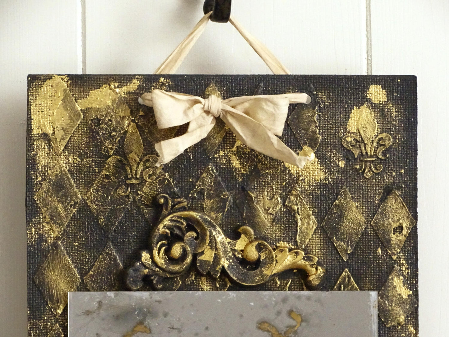 Handmade Stained Wall Mirror Black Gold, Old Looking Antiqued Distressed Wall Mirror, Hand Silvered Aged Wall Mirror