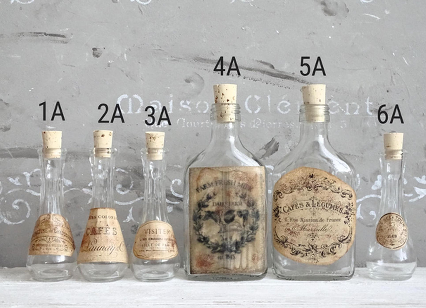 Small Apothecary Medicine Bottle Jar with French Label & Cork Stopper