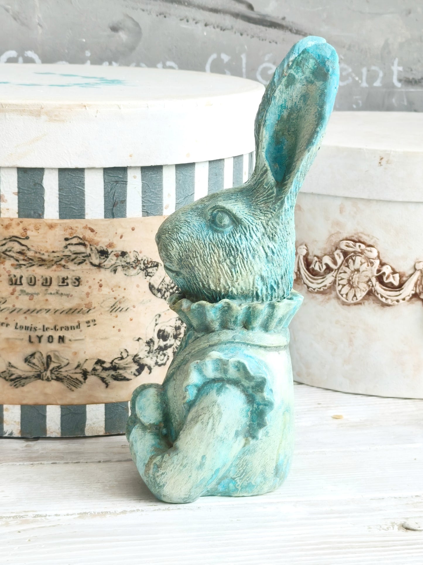 Turquoise Blue Rabbit Hare Bust Statue, Figurine, Ornament, Shabby Chic Decor