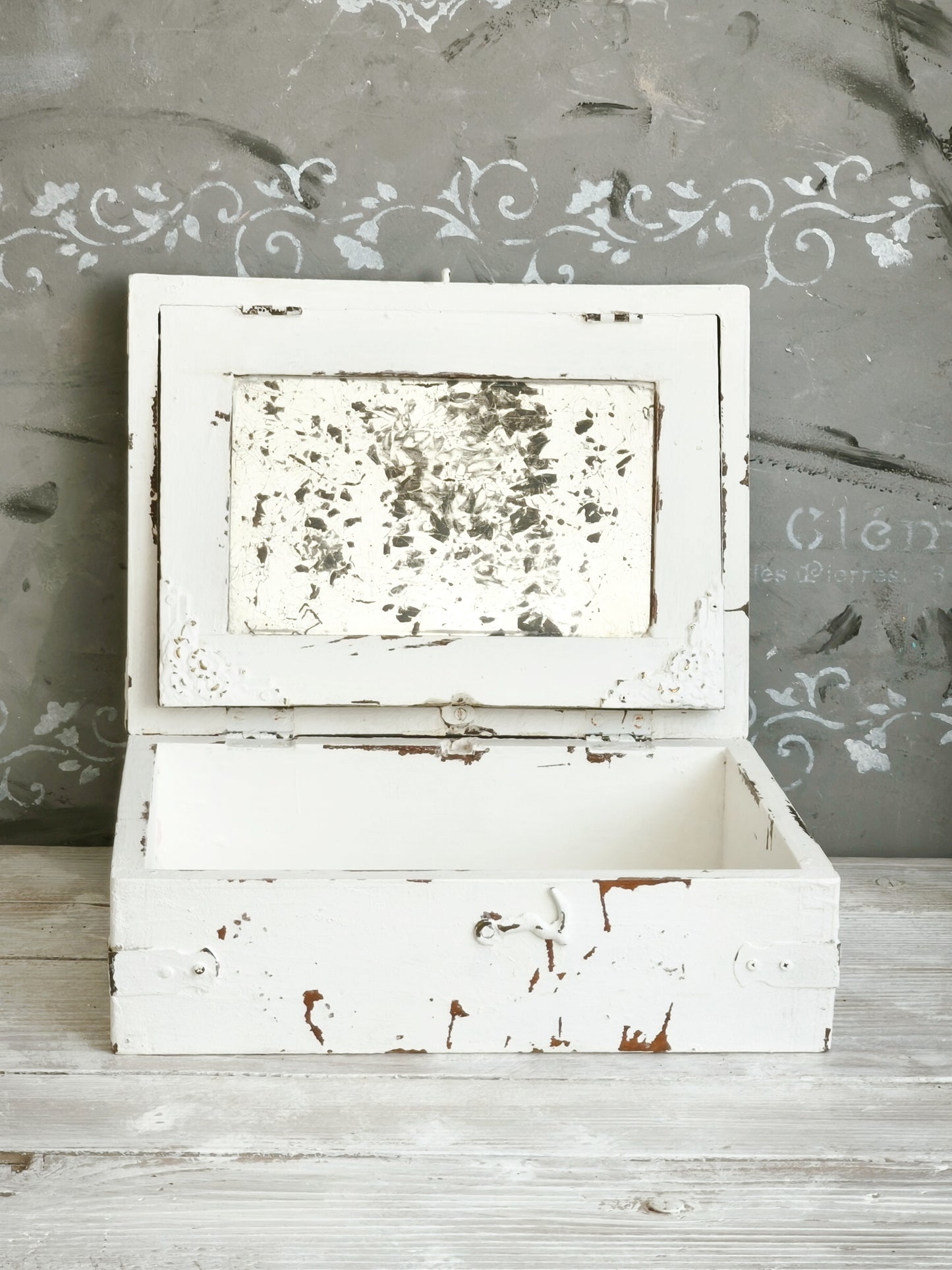Antique Mirrored White Jewelry Wooden Box