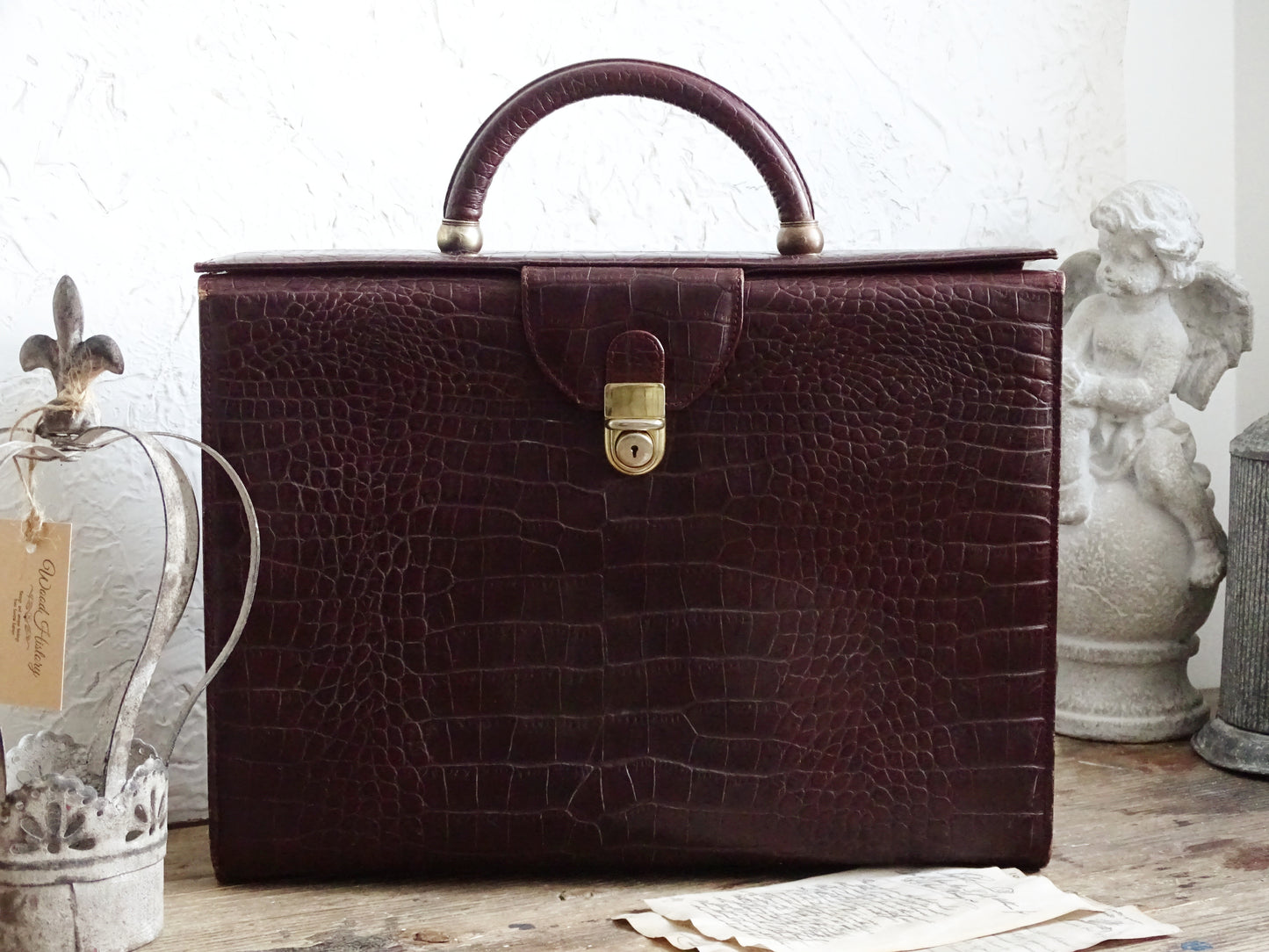 Maroon Embossed Leather Briefcase, Attache Case, Office Business Bag, Laptop Coach Briefcase, Notebook Bag, Portfolio Messenger Bag