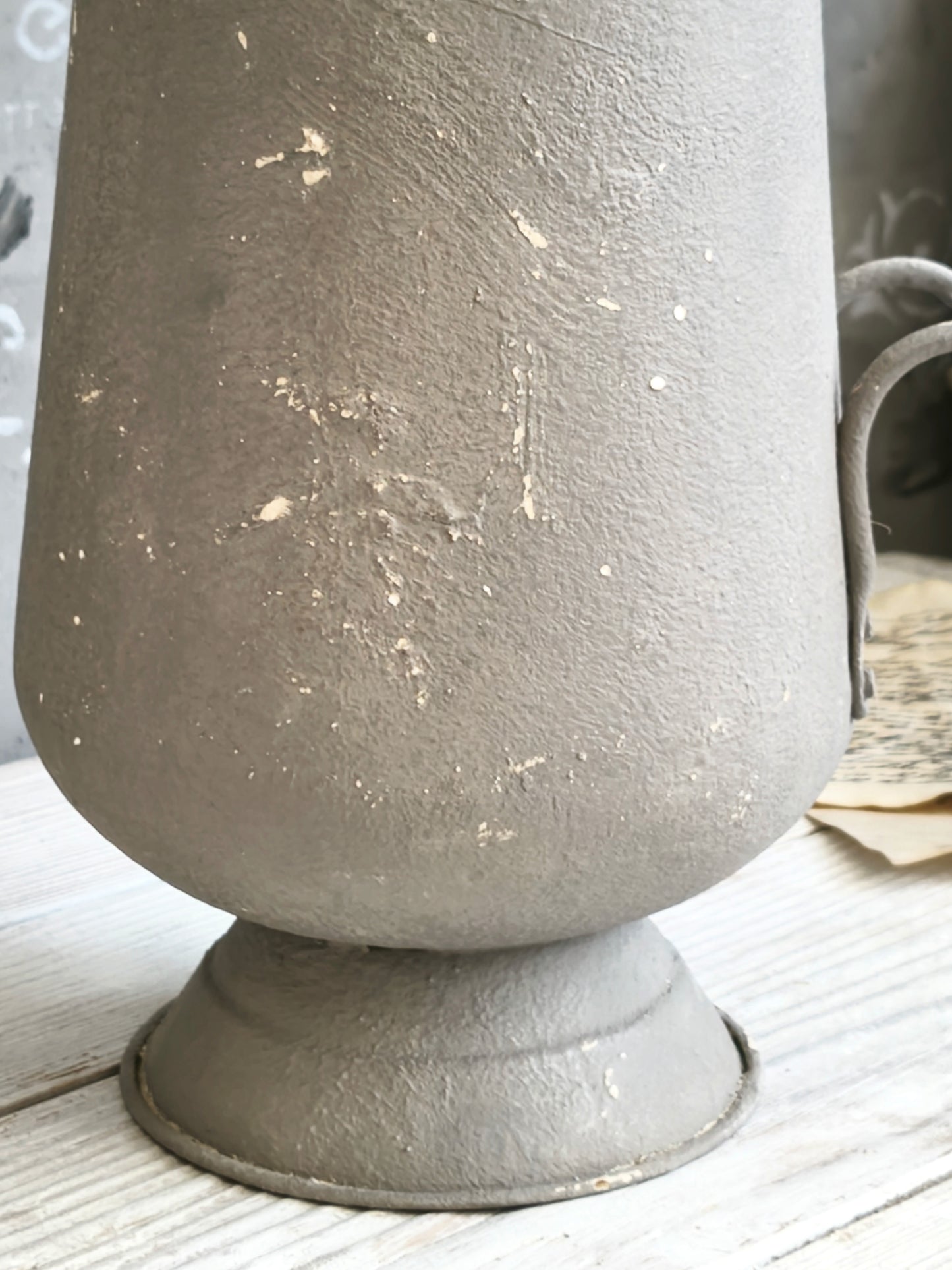 Brass Ash Scuttle Faux Concrete Finish, Metal Pitcher Vase