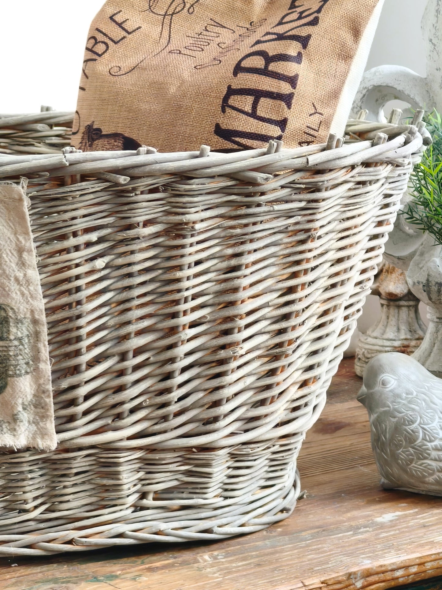 Large Wicker Basket Sheep Design, Rustic Laundry Hamper, Farmhouse Decor