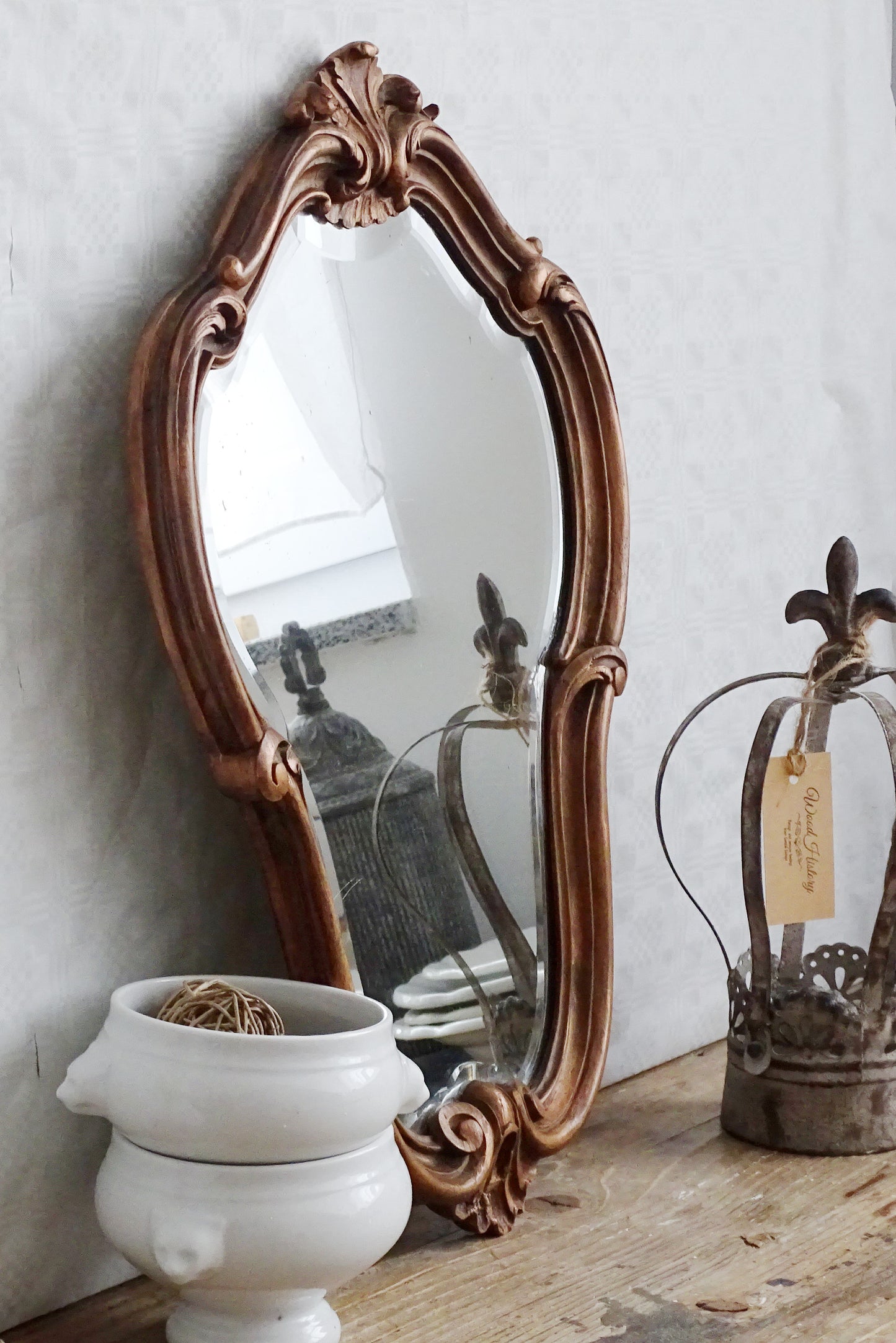 Antique Ornate Beveled Wall Mirror In Carved Wooden Frame, Baroque Style