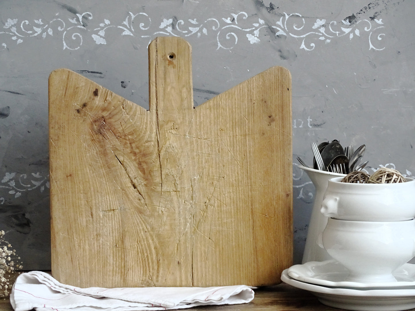 Rustic Chef Board, Herbs Chopping Board Handled, Butchers Block, Wooden Bread Or Cutting Board