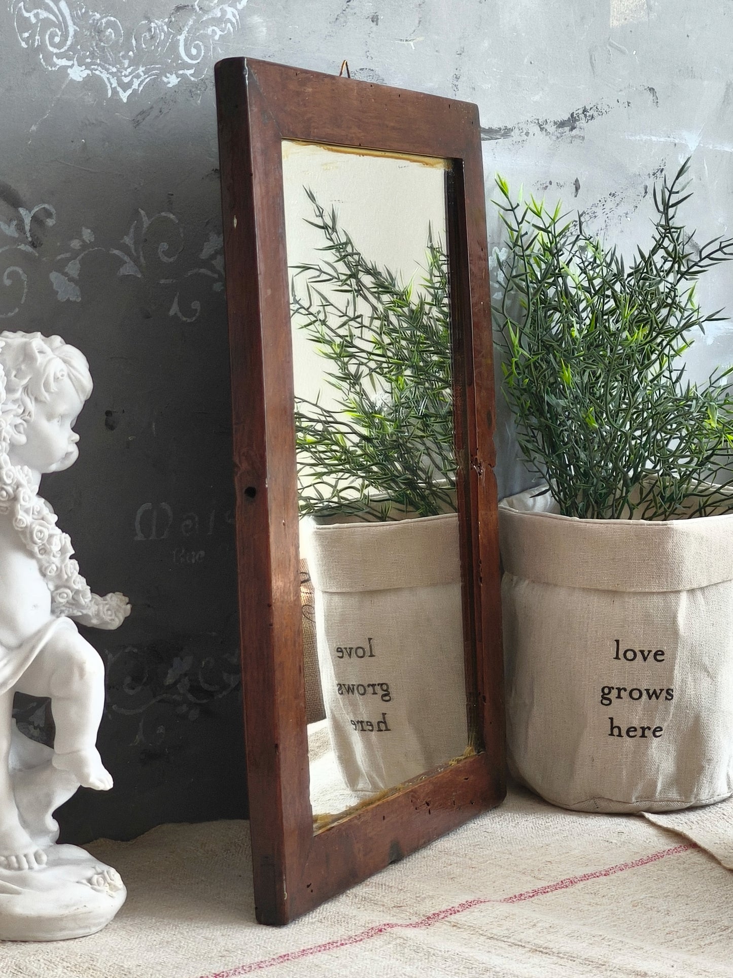 Antique Walnut Wood Wall Mirror, Primitive Wall Decor