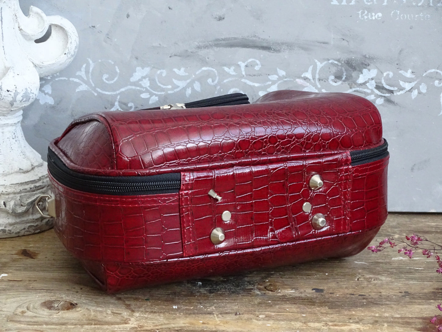 Maroon Train Case, Travel Makeup Organizer, Vanity Luggage, Cosmetic Suitcase, Faux Leather, Overnight Toiletry Hard Shell Storage