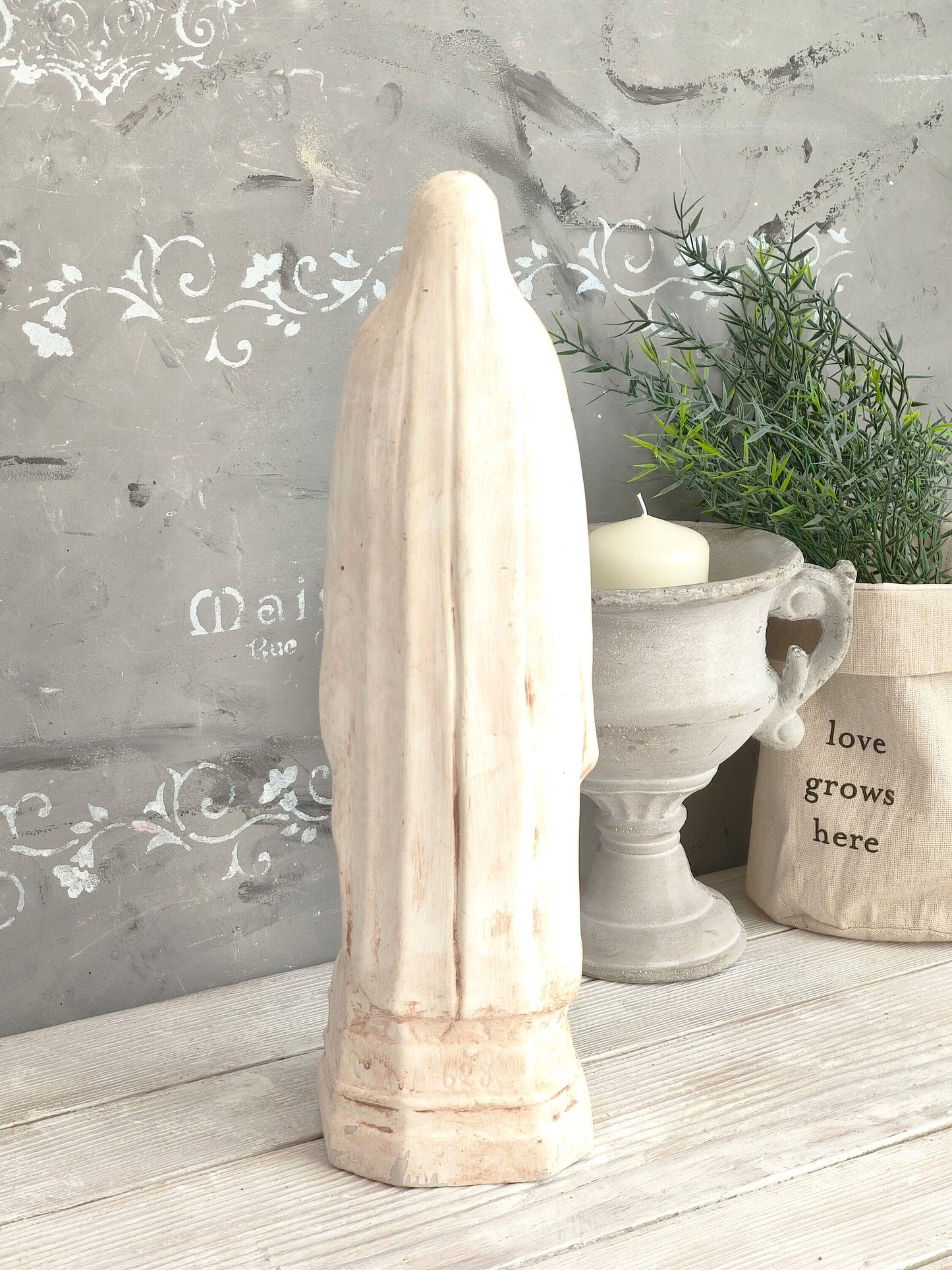 Vintage French Chalkware Madonna Statue, Plaster Virgin Mary Sculpture