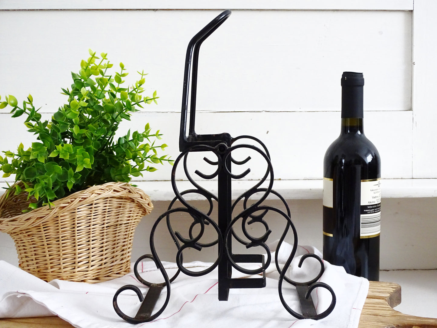 Hand Wrought Iron Wine Bottle Holder: Gothic Tabletop Barware