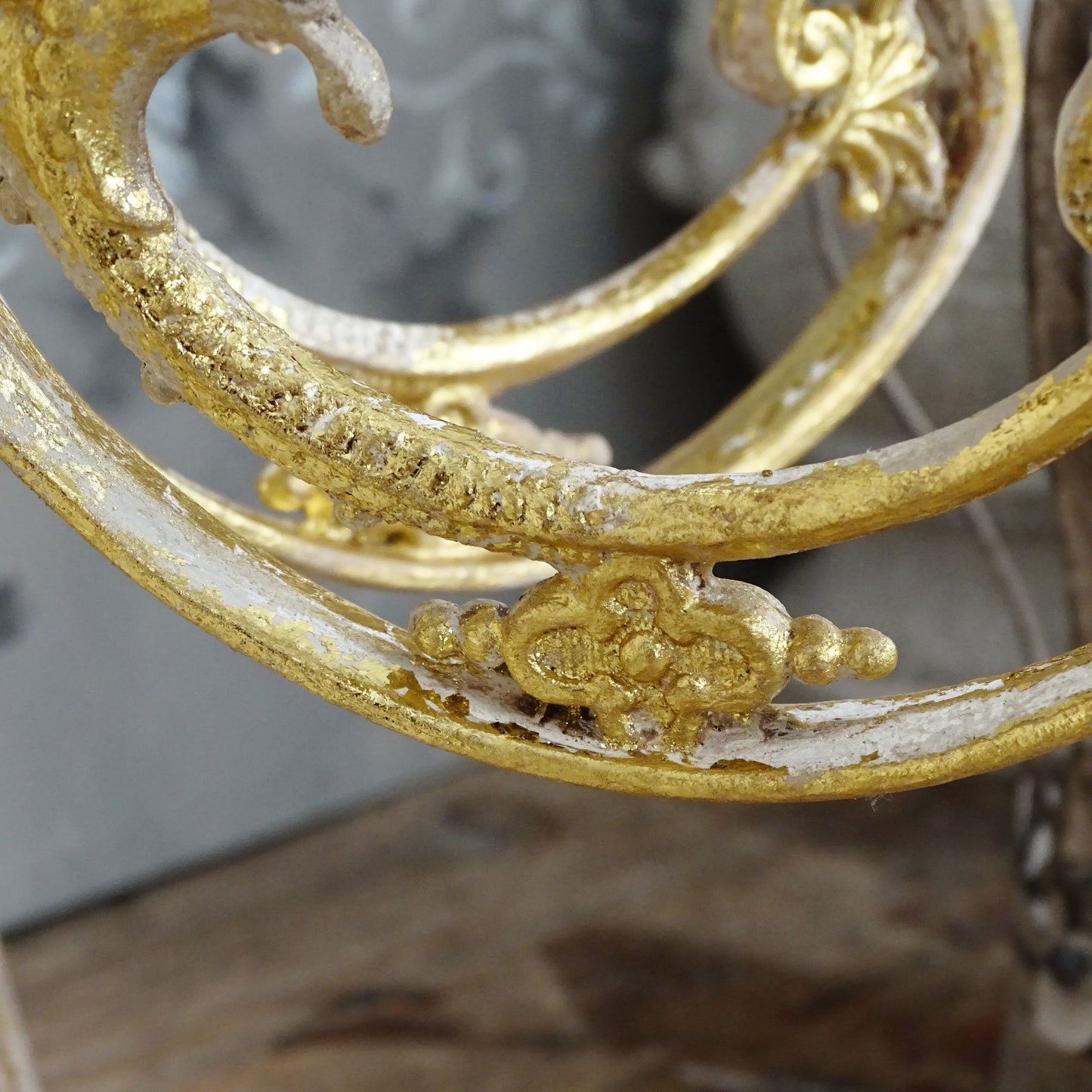 Antique Gilded French Wrought Iron Double Candle Sconce, Shabby Chic Wall Holder