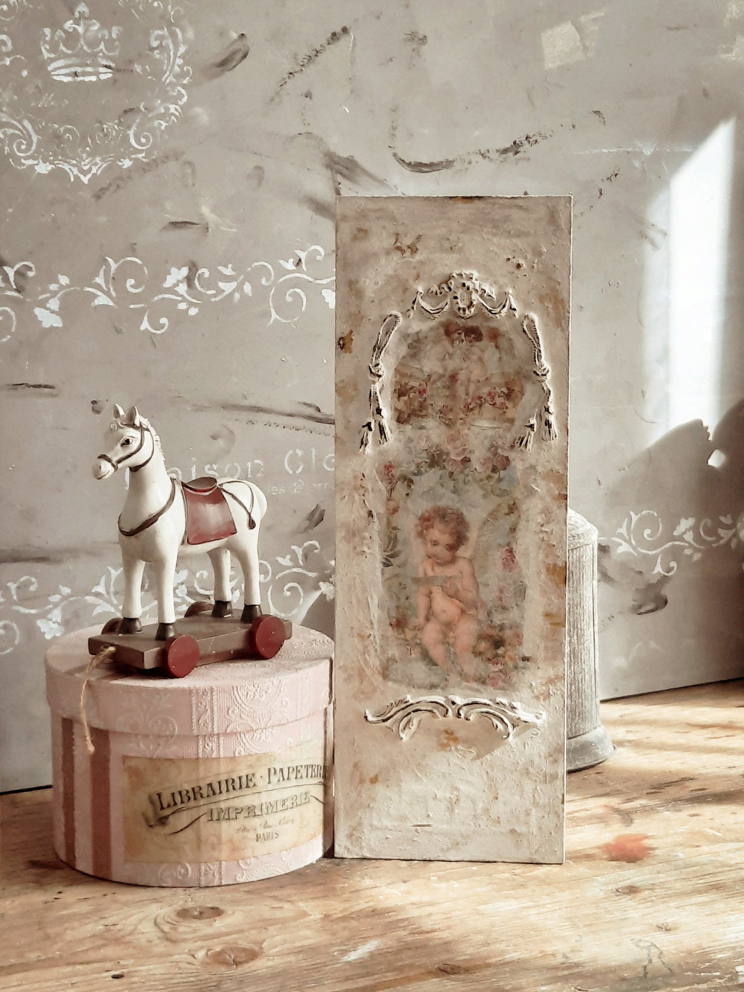 Baroque Cherub Angel French Wall Panel, Floral Cherub Picture Plaque, Shabby Chic Brocante Pediment, Antique Victorian Rococo Style Wall Art