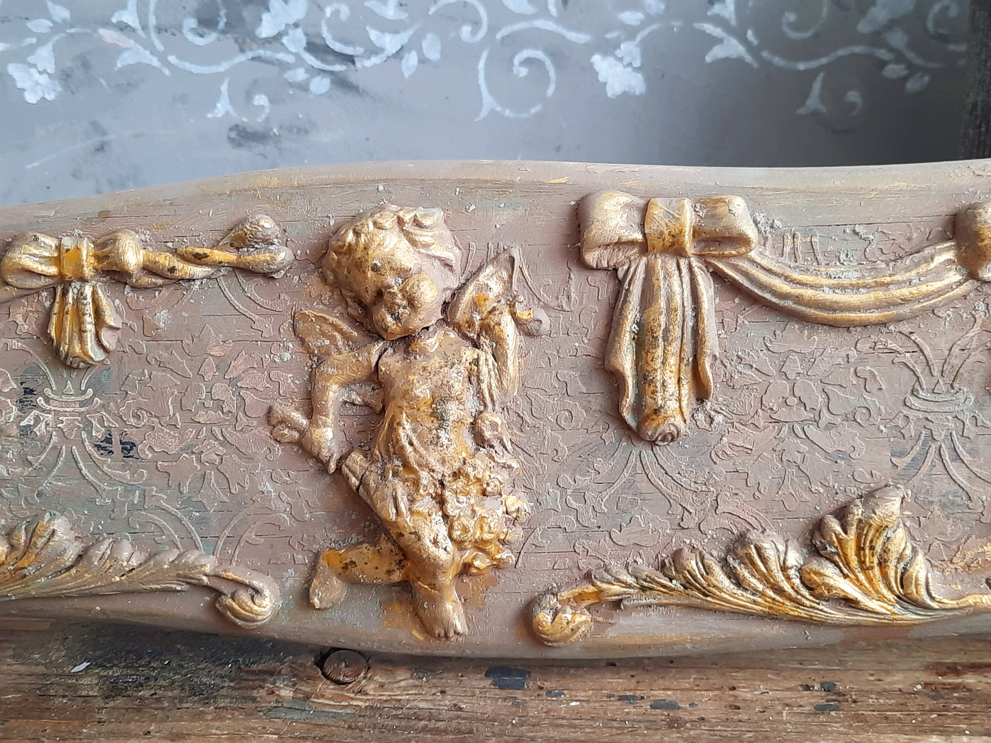 Cherubs Wood Wall Plaque, French Decor Panel Above Door