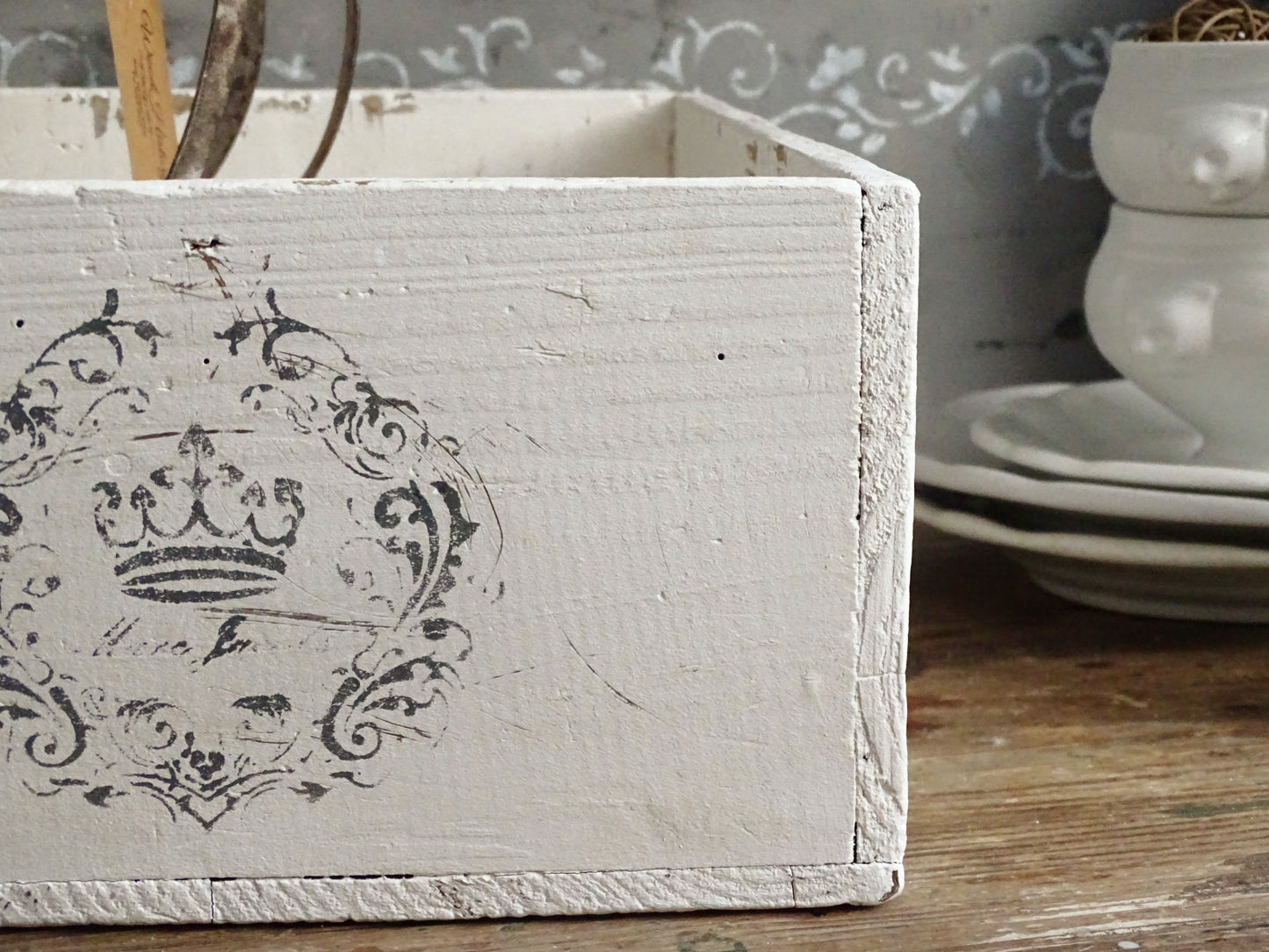 Distressed White Wood Storage Box, Crate: French Country Shabby Chic