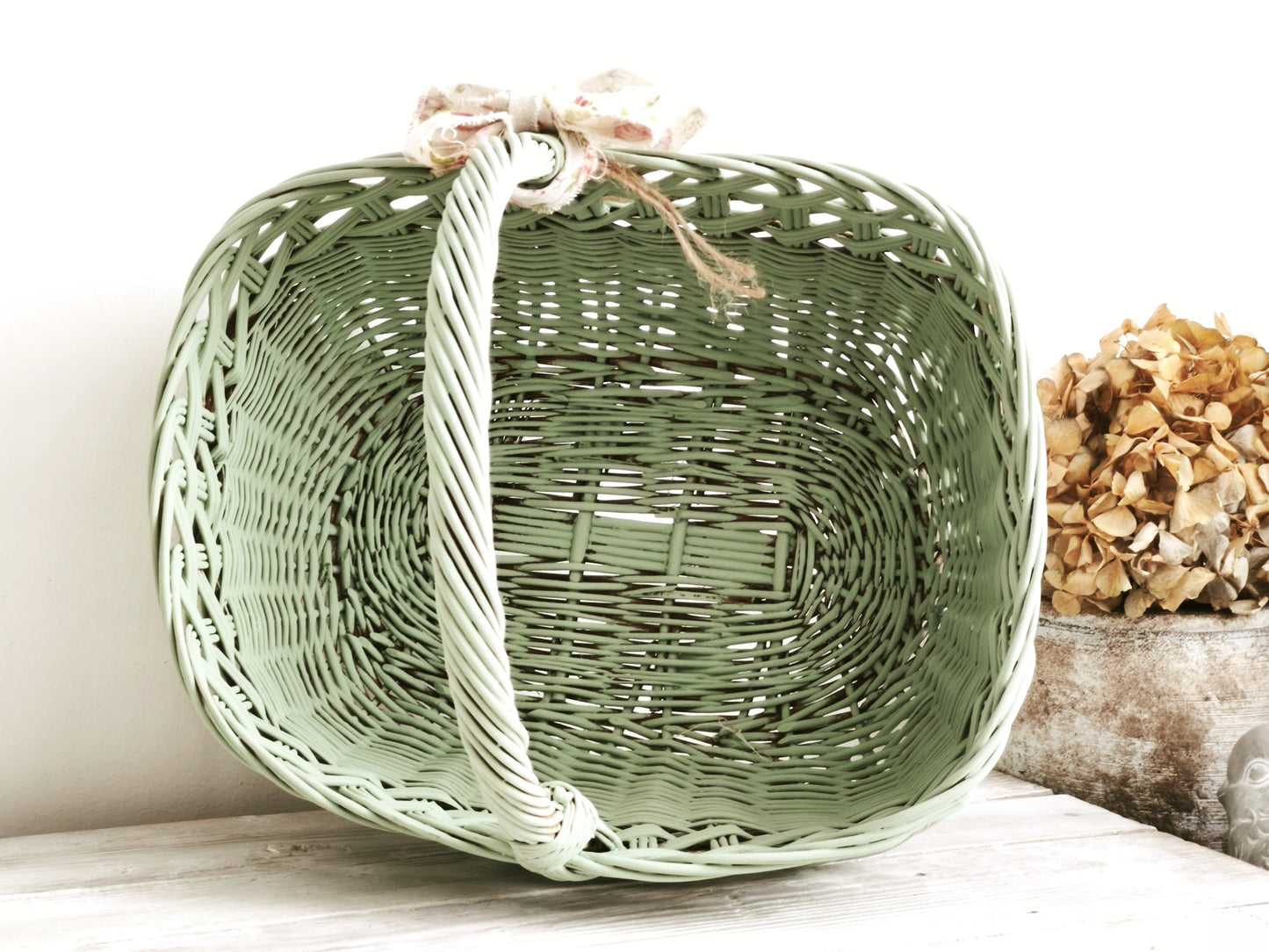 Green Wicker Market Basket with Bow