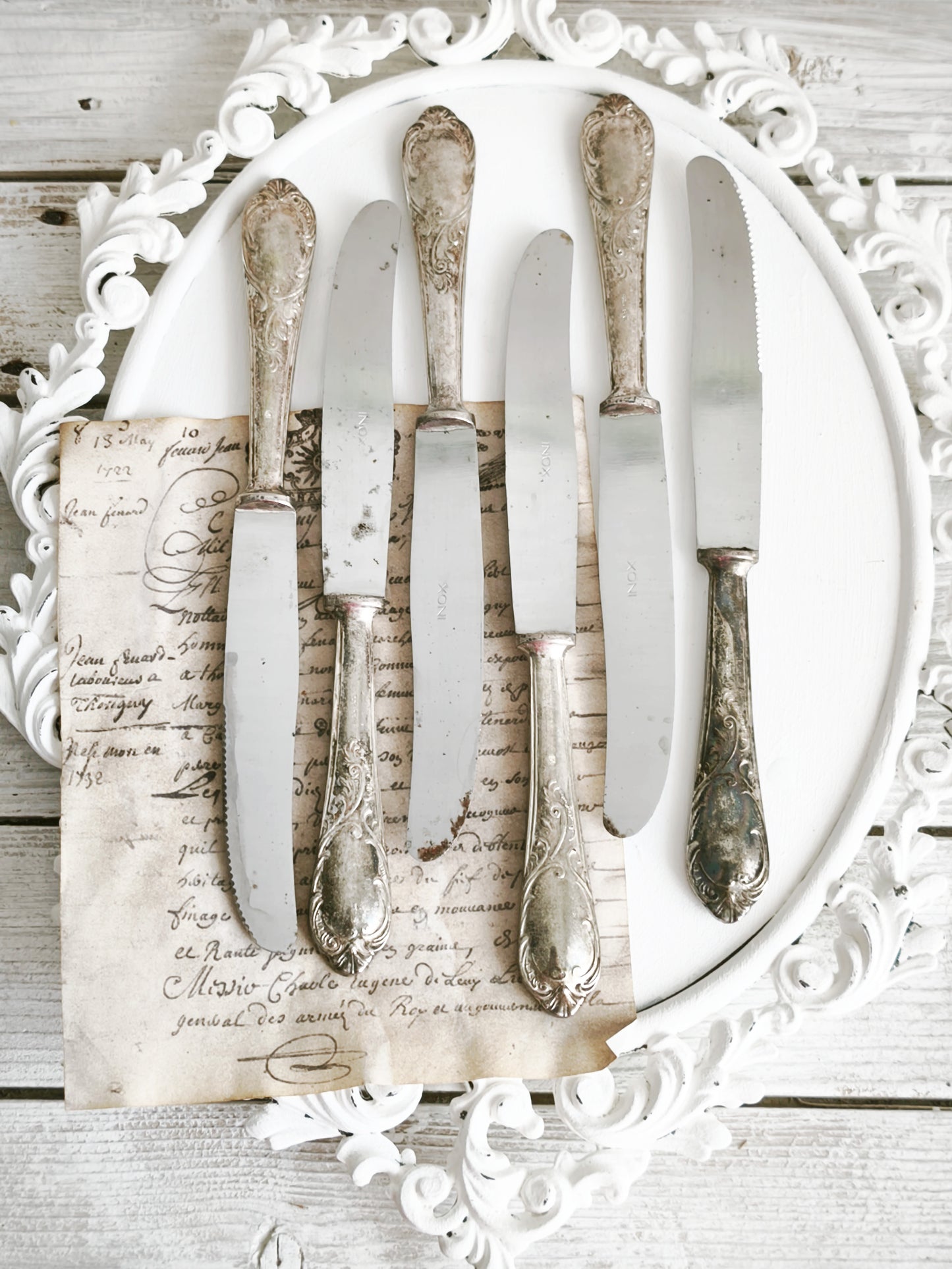 24 pcs Antique Silverplated Flatware Ornate Baroque Design, Escroignard & Cie