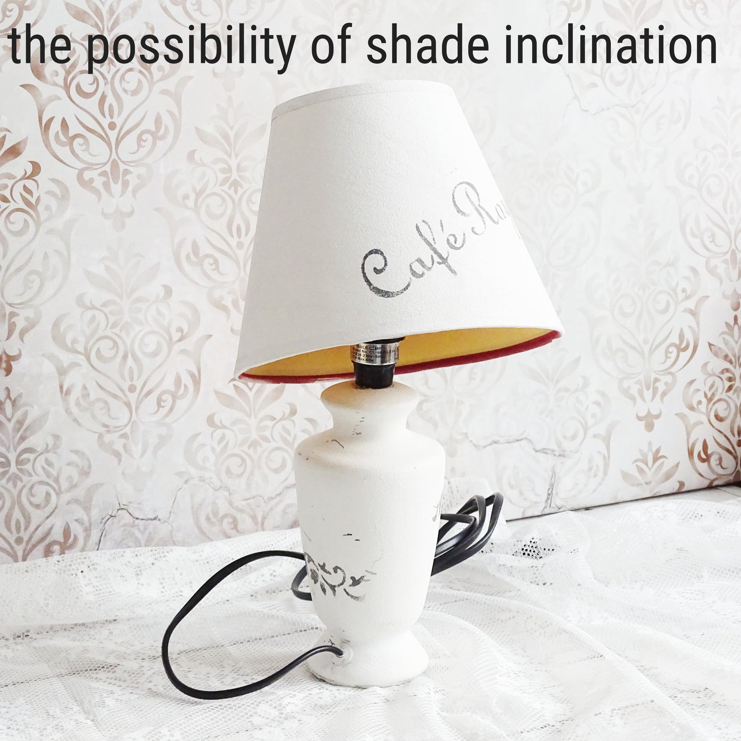 White Ceramic Table Lamp, White Shade, Shabby Chic