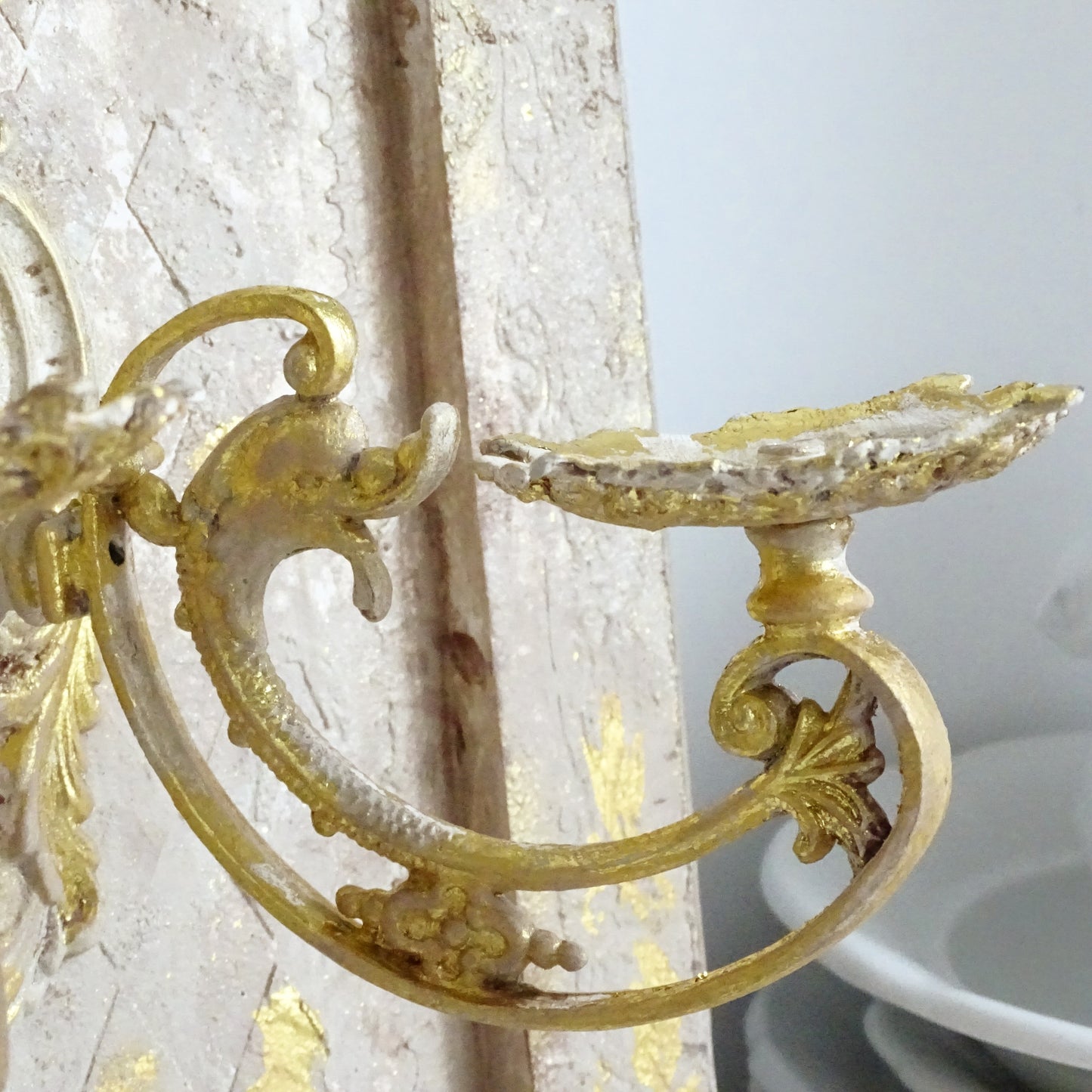 Antique Wall Iron Candle Sconce on Wooden Plaque