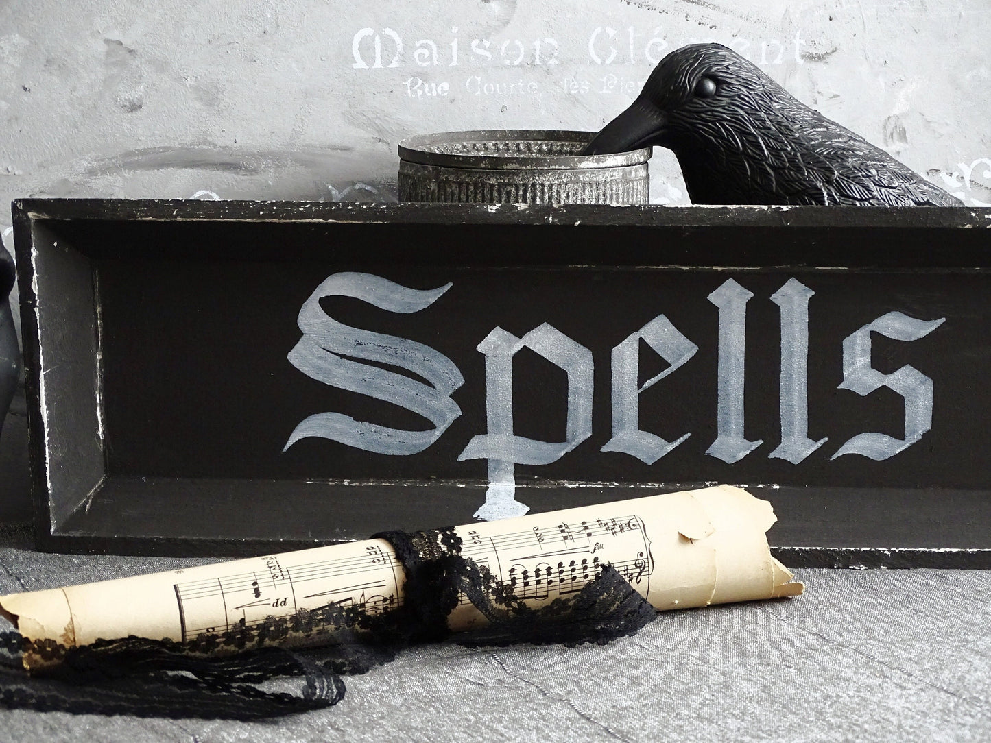 Witch SPELLS, Gothic Original Artwork on Wood, Hand Painted, Hand Lettered