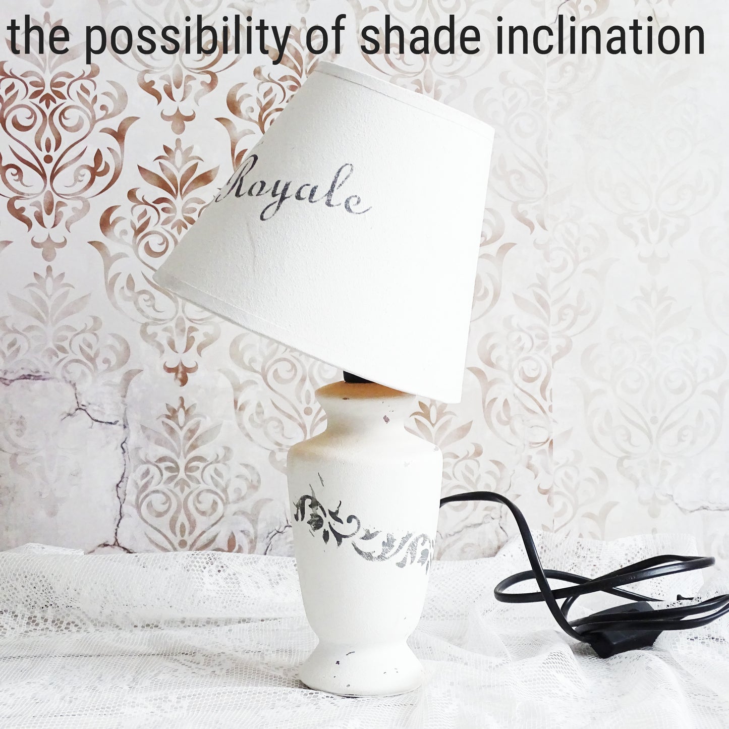 White Ceramic Table Lamp, White Shade, Shabby Chic