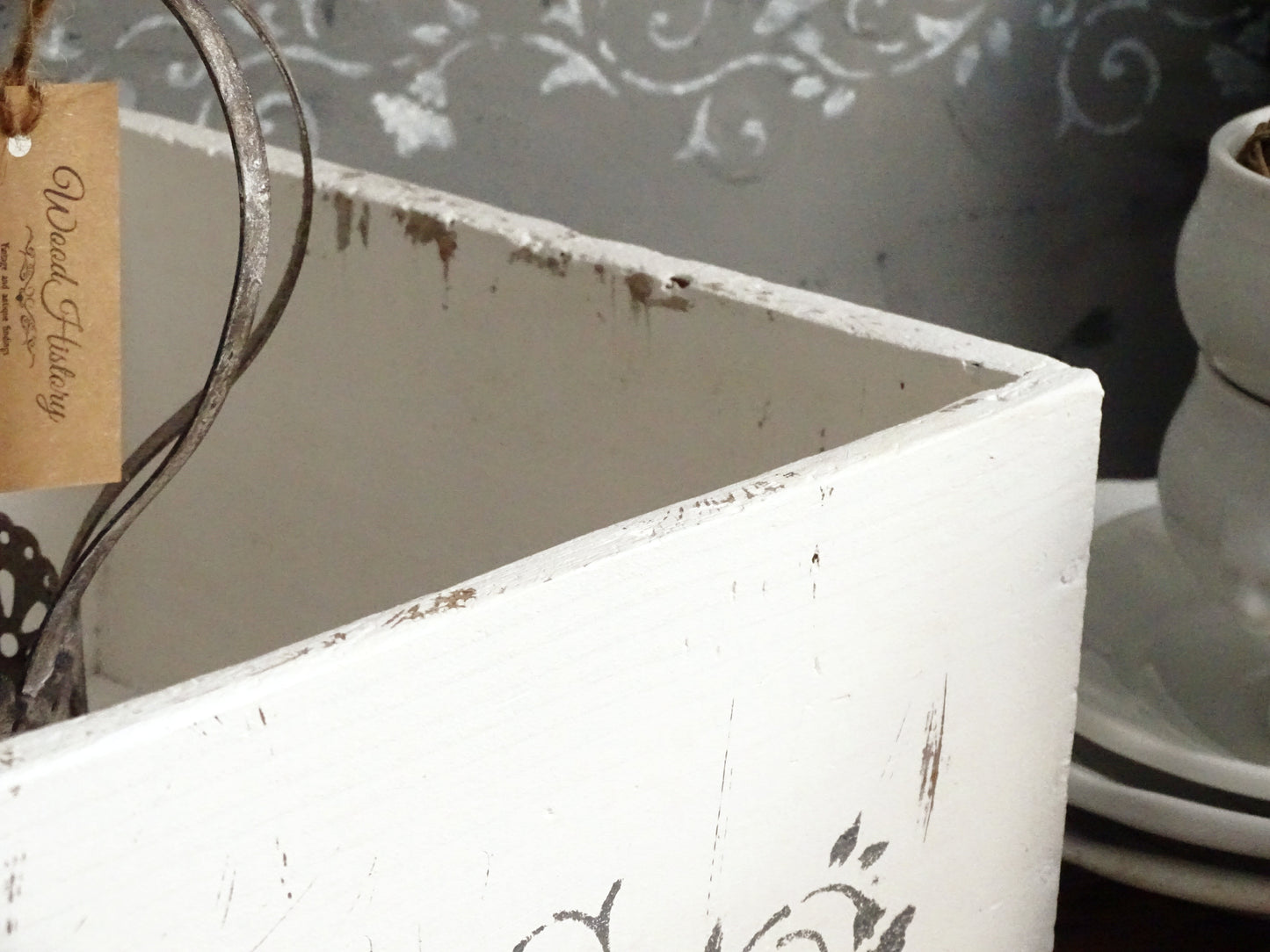 Distressed White Wood Storage Box, Crate: French Country Shabby Chic