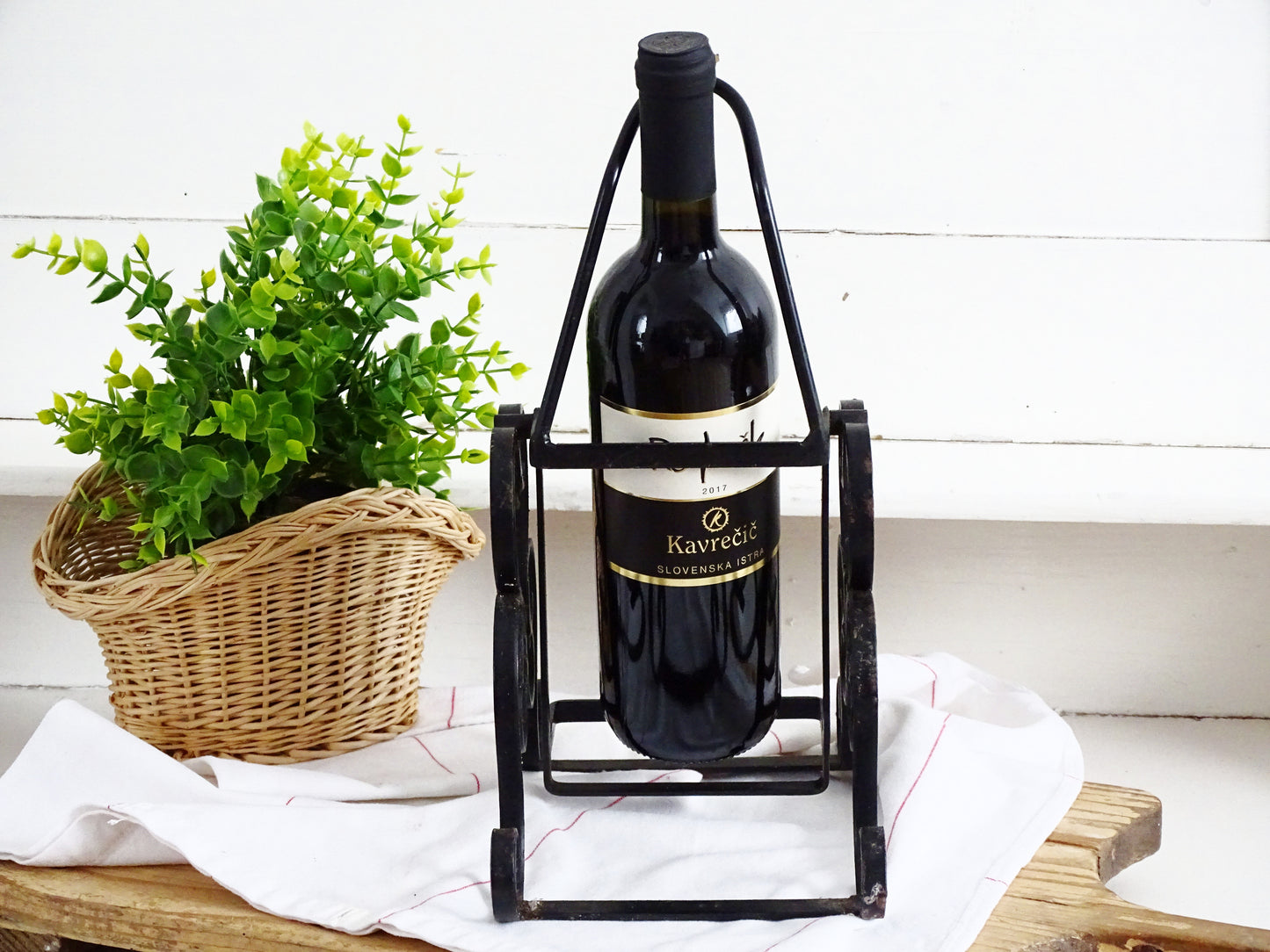 Hand Wrought Iron Wine Bottle Holder: Gothic Tabletop Barware