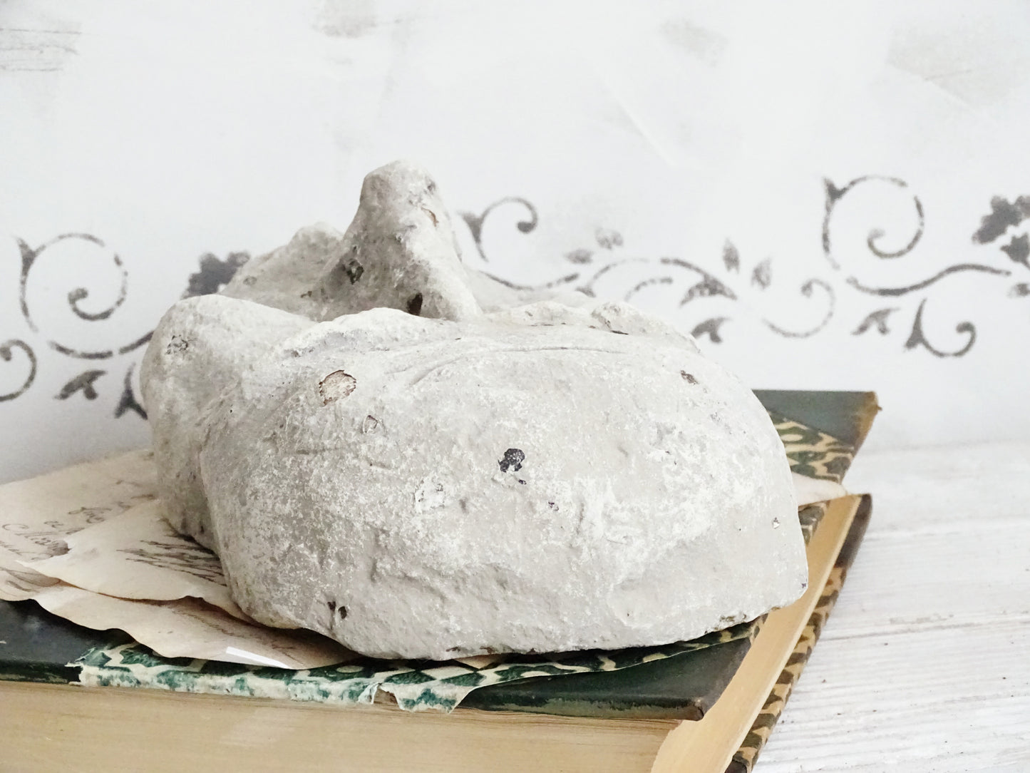 Grotesque Plaster Face Wall Sculpture, Distressed Creepy Portrait Mask Human Face, Head