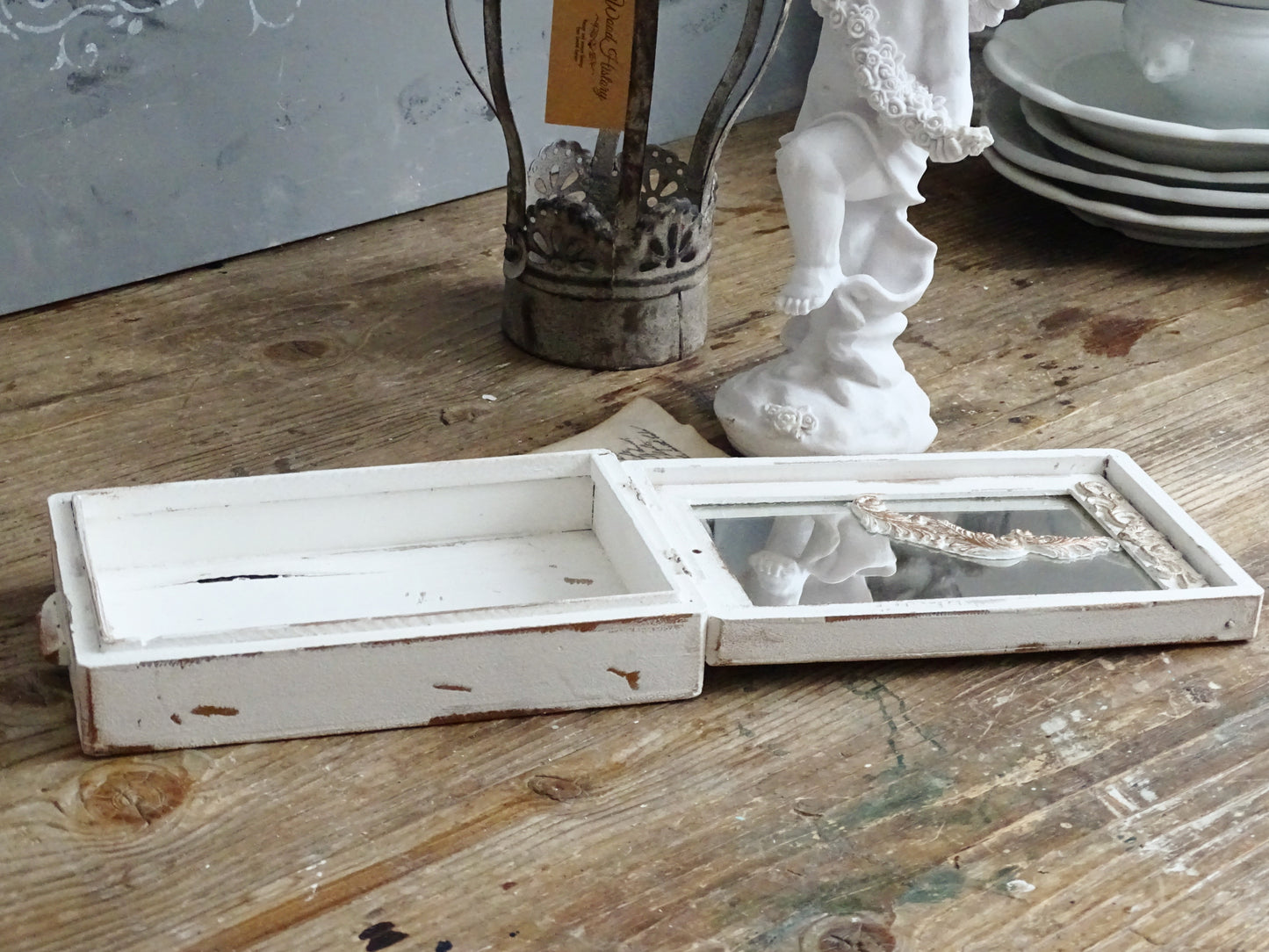 White Mirrored Wooden Box, Shaving Box
