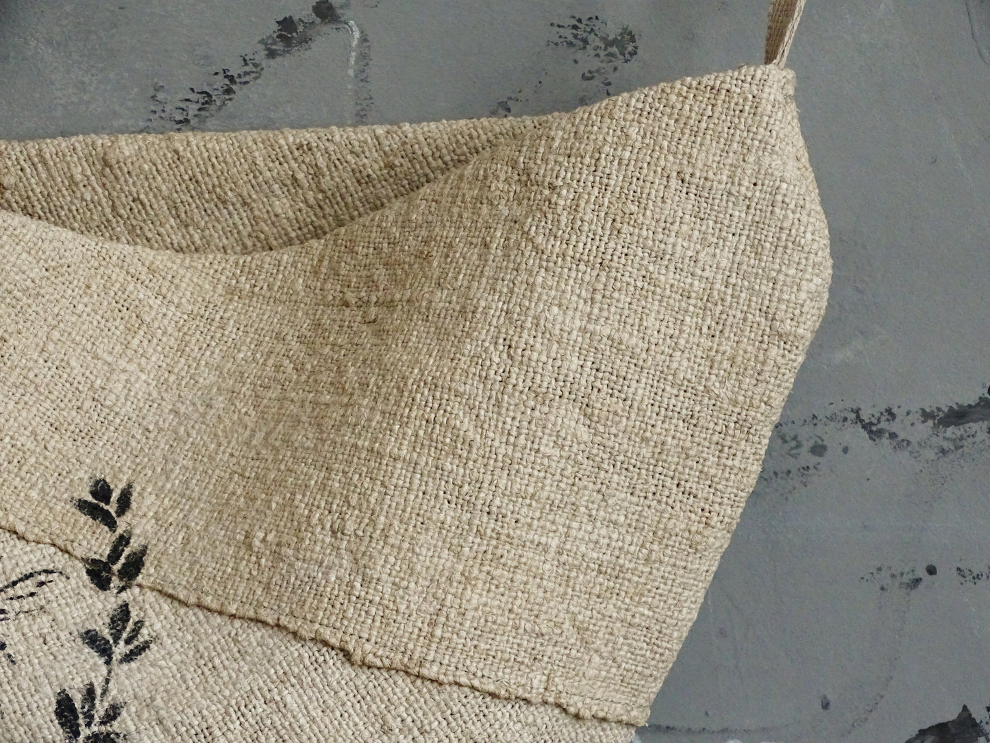 Cone Linen Wall Pocket, Antique Grain Sack Rustic Storage Bag